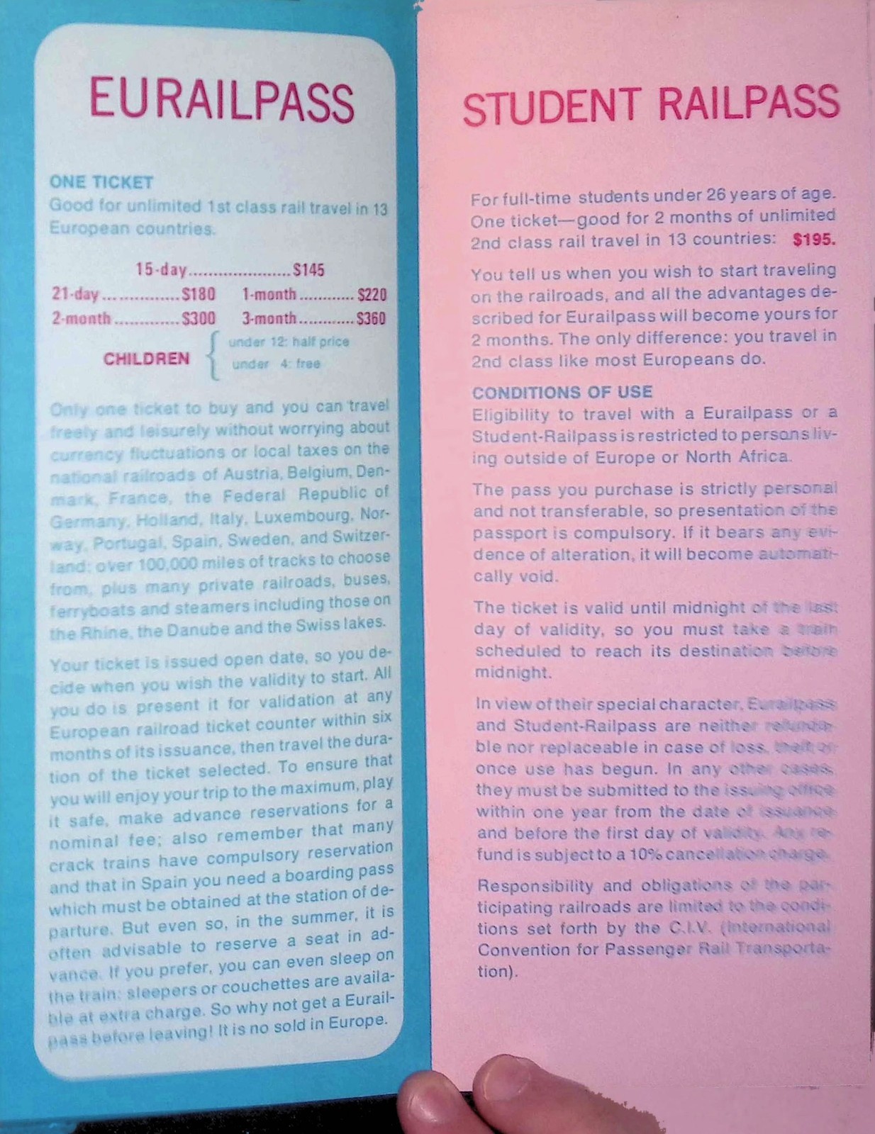 1970s Eurailpass Student Railpass Order Form French Rail Brochure Ephemera