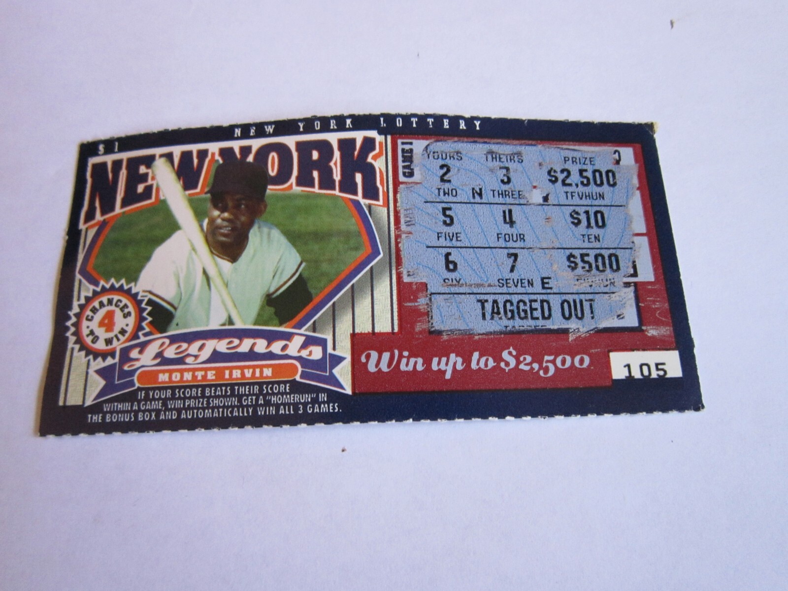 EXPIRED NY Lottery Ticket Baseball New York Legends Monte Irvin Negro Leagues