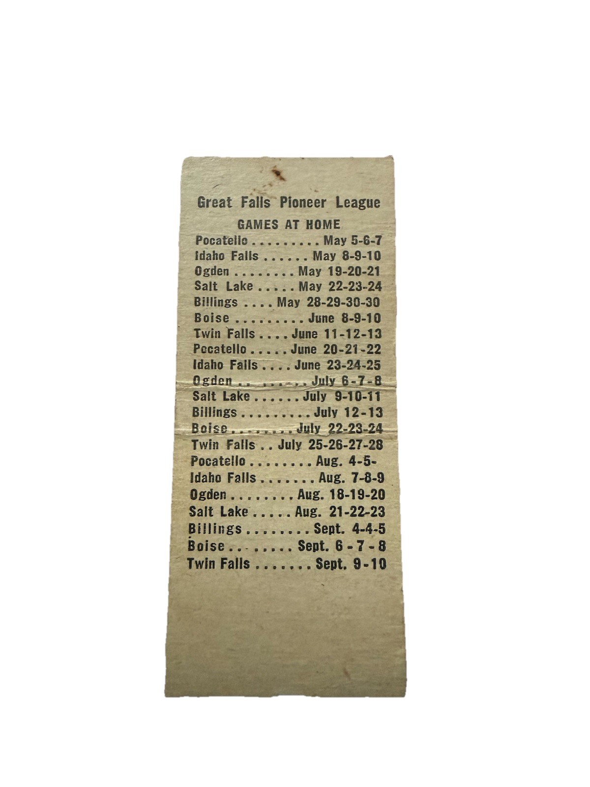 Great Falls Montana Bank And Trust Co 1950 Baseball Schedule Matchbook Cover 1D