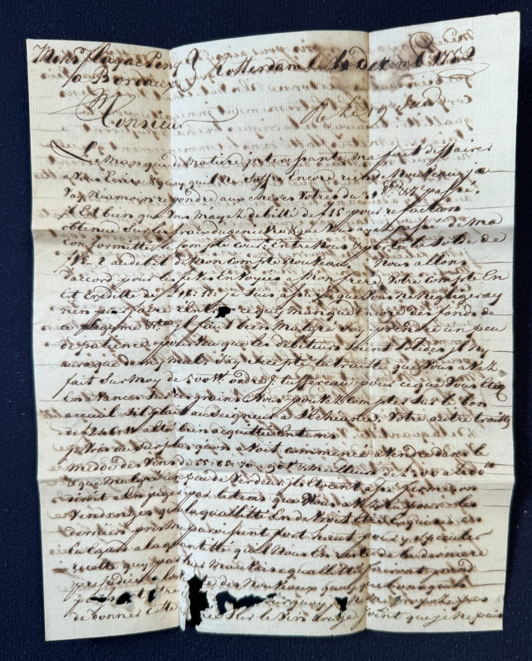 Holland – Letter From Rotterdam To Bordeaux / 1752 / Mark D’Holland