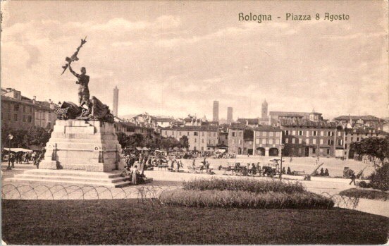 Bologna Italy Piazza 8 Agosto Monument Statue Horse Cart Postcard c1907