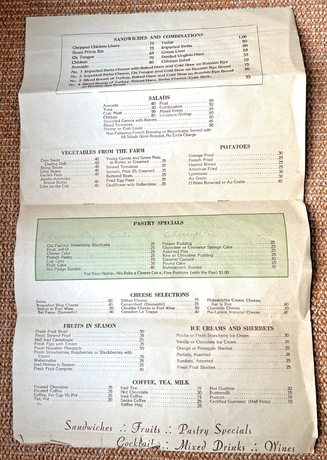 Vintage 1941 Original Menu THE BROWN DERBY 1628 N Vine St. Hollywood CA