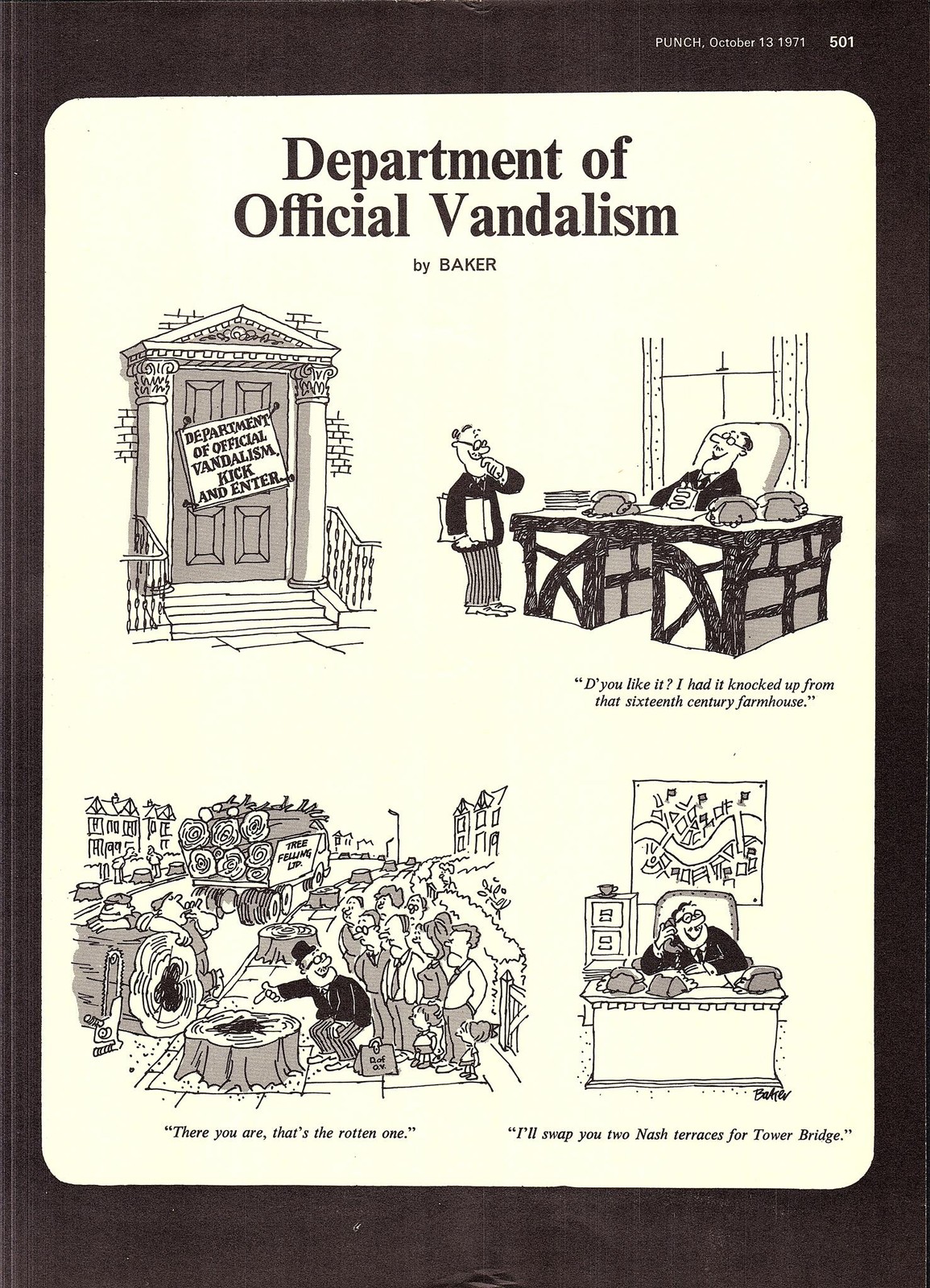 Original 1971 Punch Cartoon Page ‘Dept. of Official Vandalism’ Vintage Print