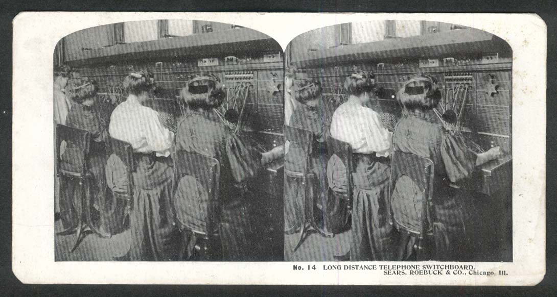 Sears Roebuck stereoview #14 Long Distance Telephone Switchboard 1900 +/-