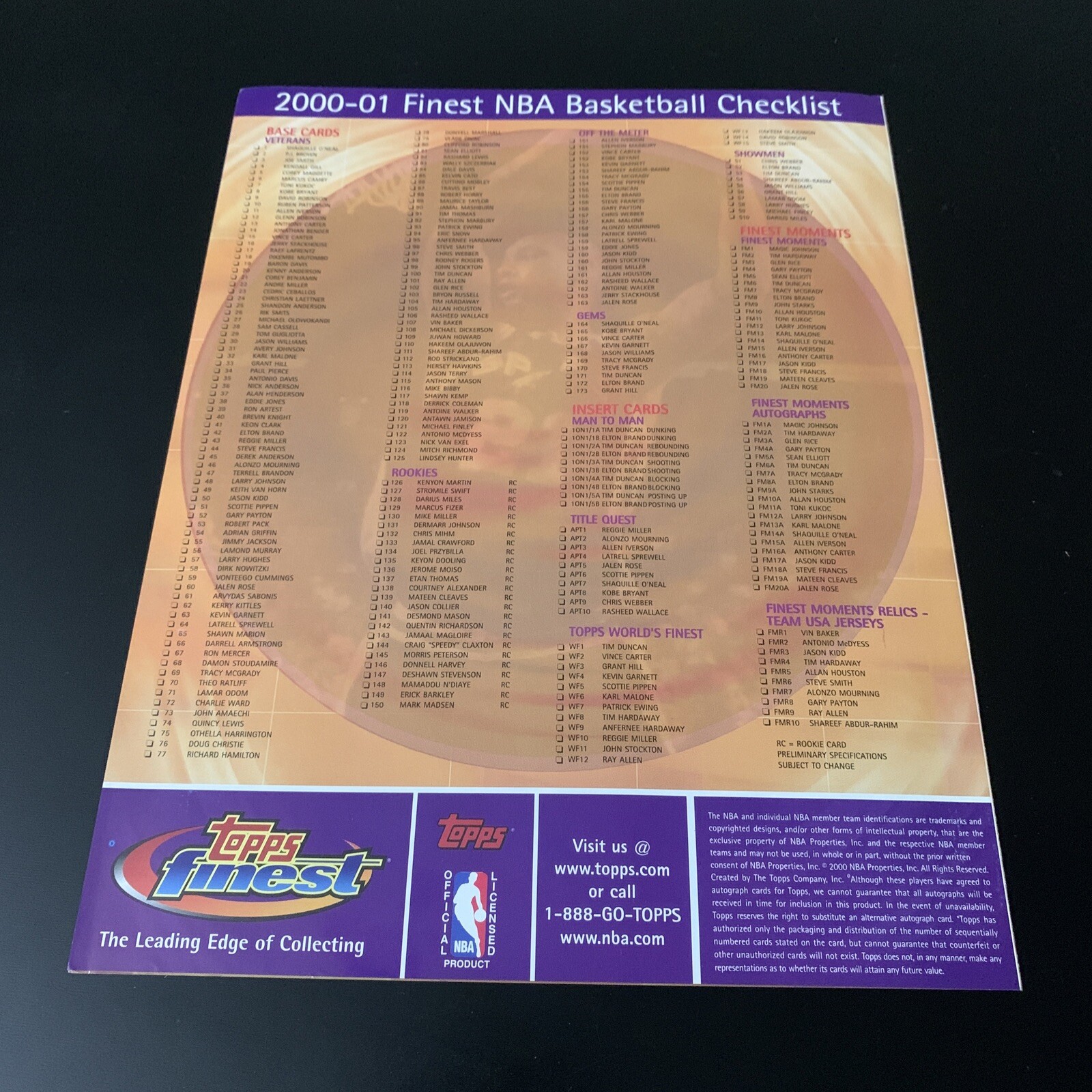 Rare 2000 Topps Finest NBA Dealer Promo Advertisement Tim Duncan Basketball