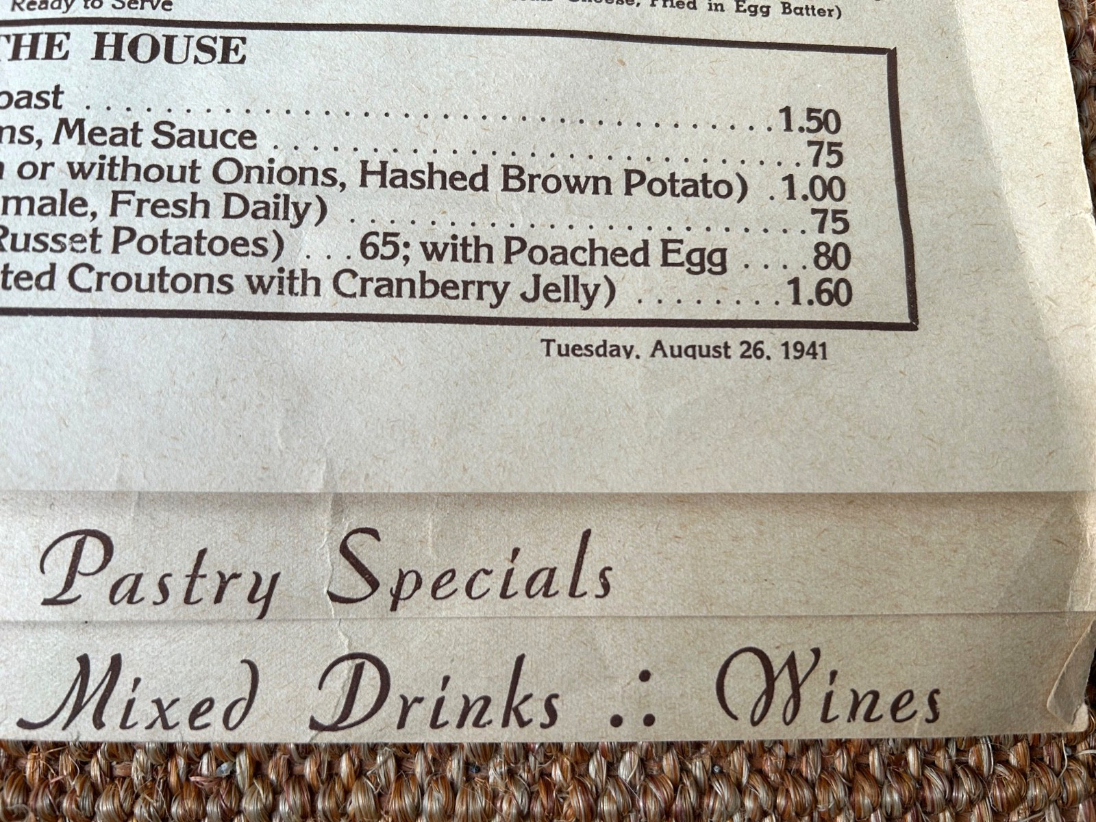 Vintage 1941 Original Menu THE BROWN DERBY 1628 N Vine St. Hollywood CA