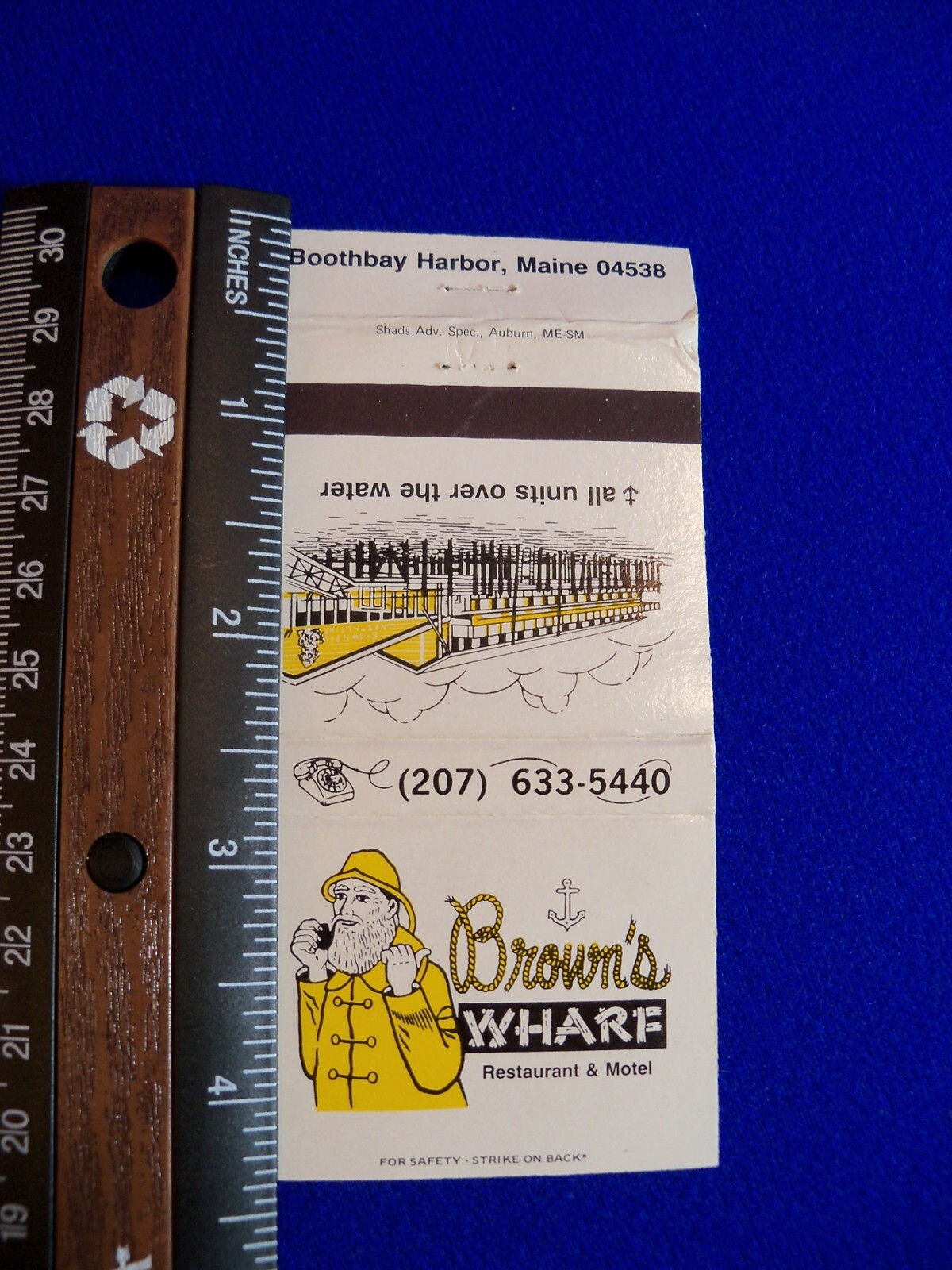 Vtg Brown’s Wharf Restaurant Motel Boothbay Harbor Maine Matchbook Cover