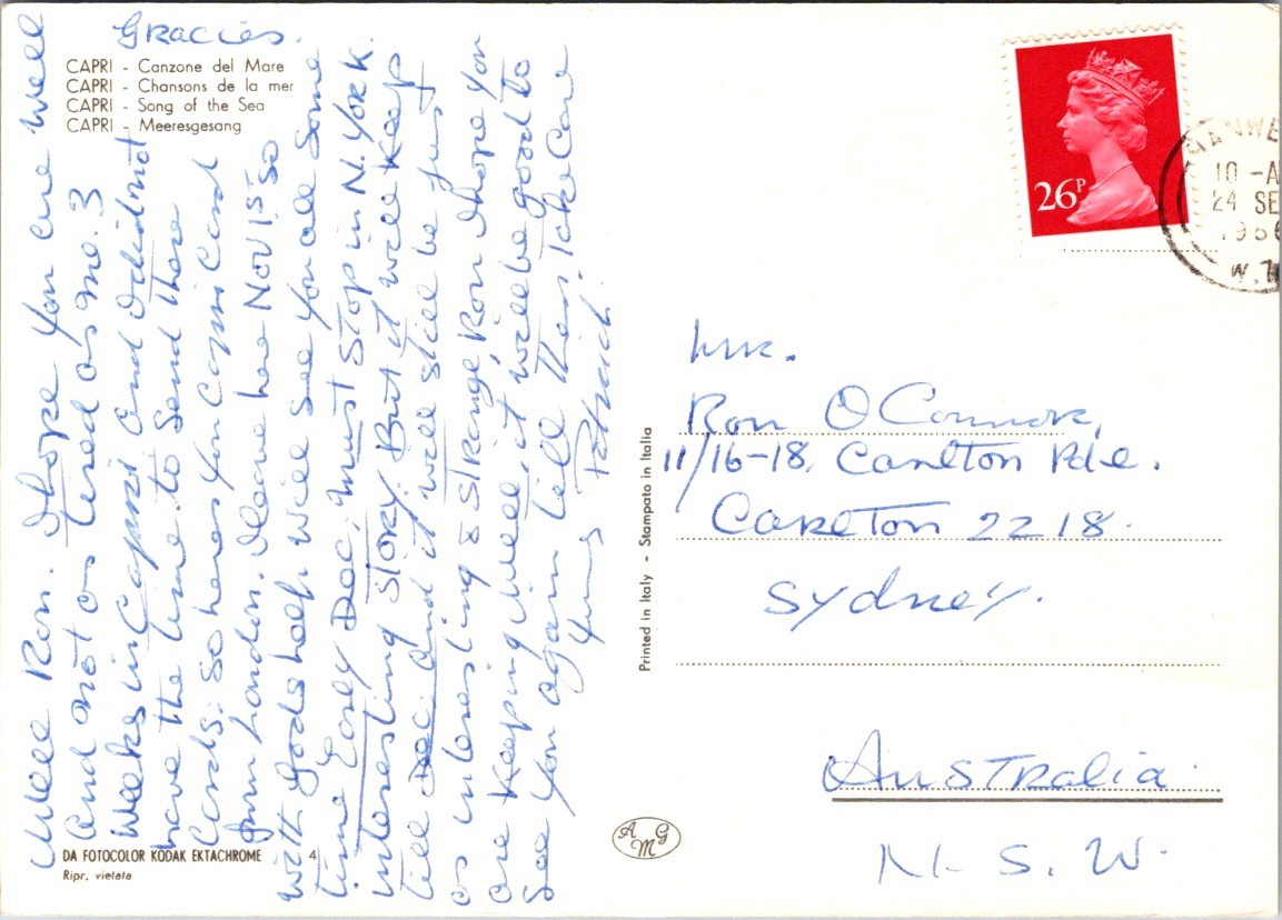 (1221) 11-7-2025 – Italy (posted to Australia 1986 from UK) Island of Capri