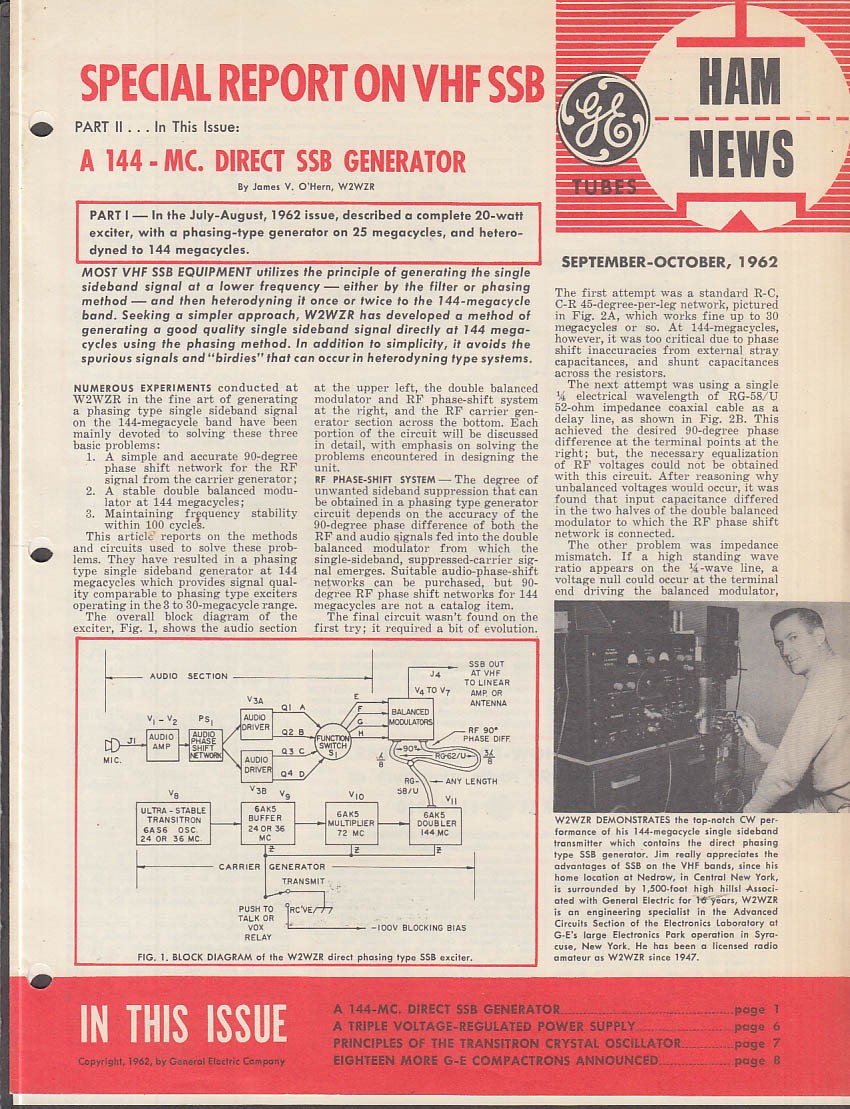 General Electric HAM NEWS 9-10 1962 VHF SSB Generator; Transitron Oscillators