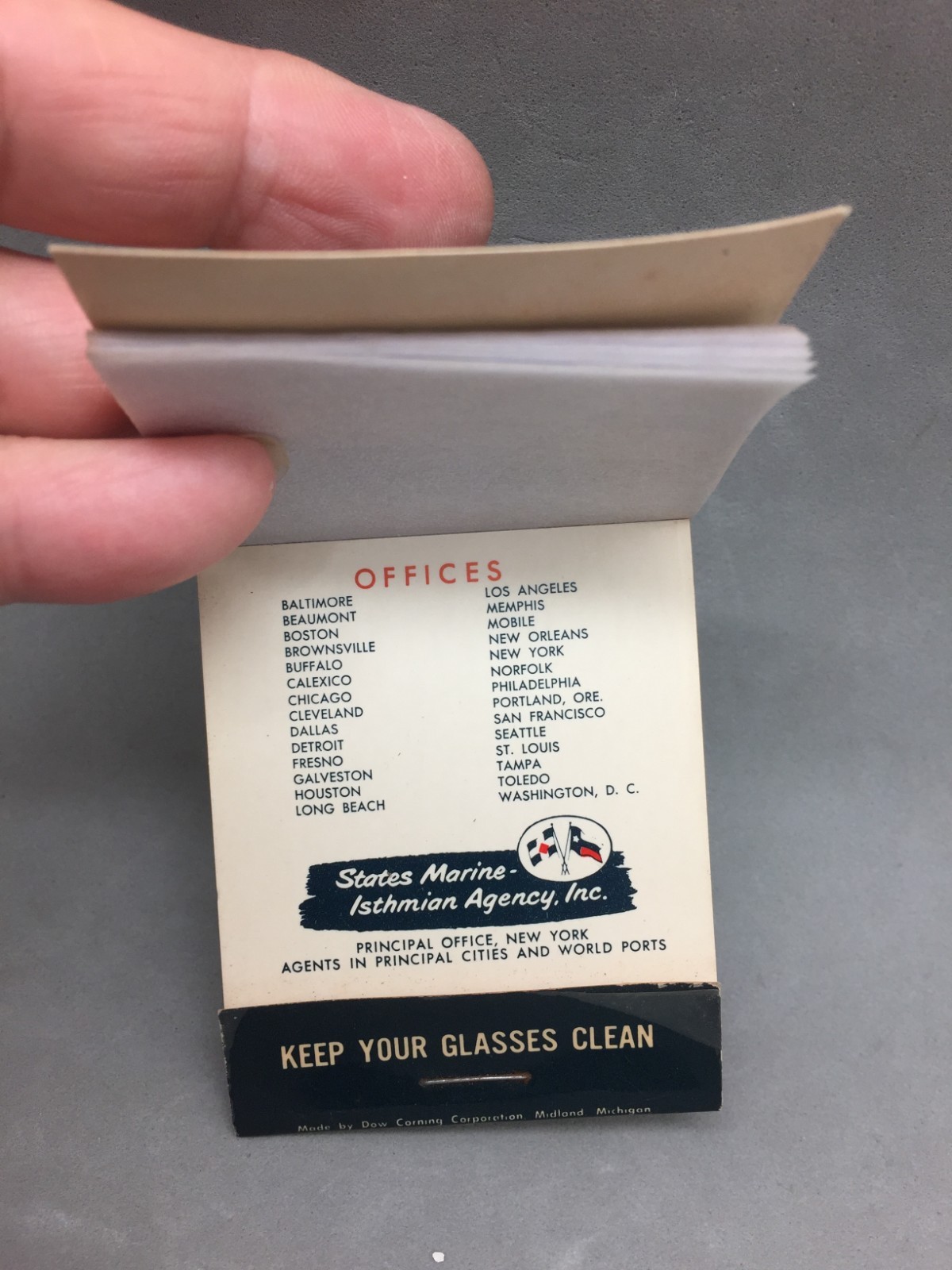 Steamship States Marine Lines World Wide Services Eye Glass Wipe Matchbook Style