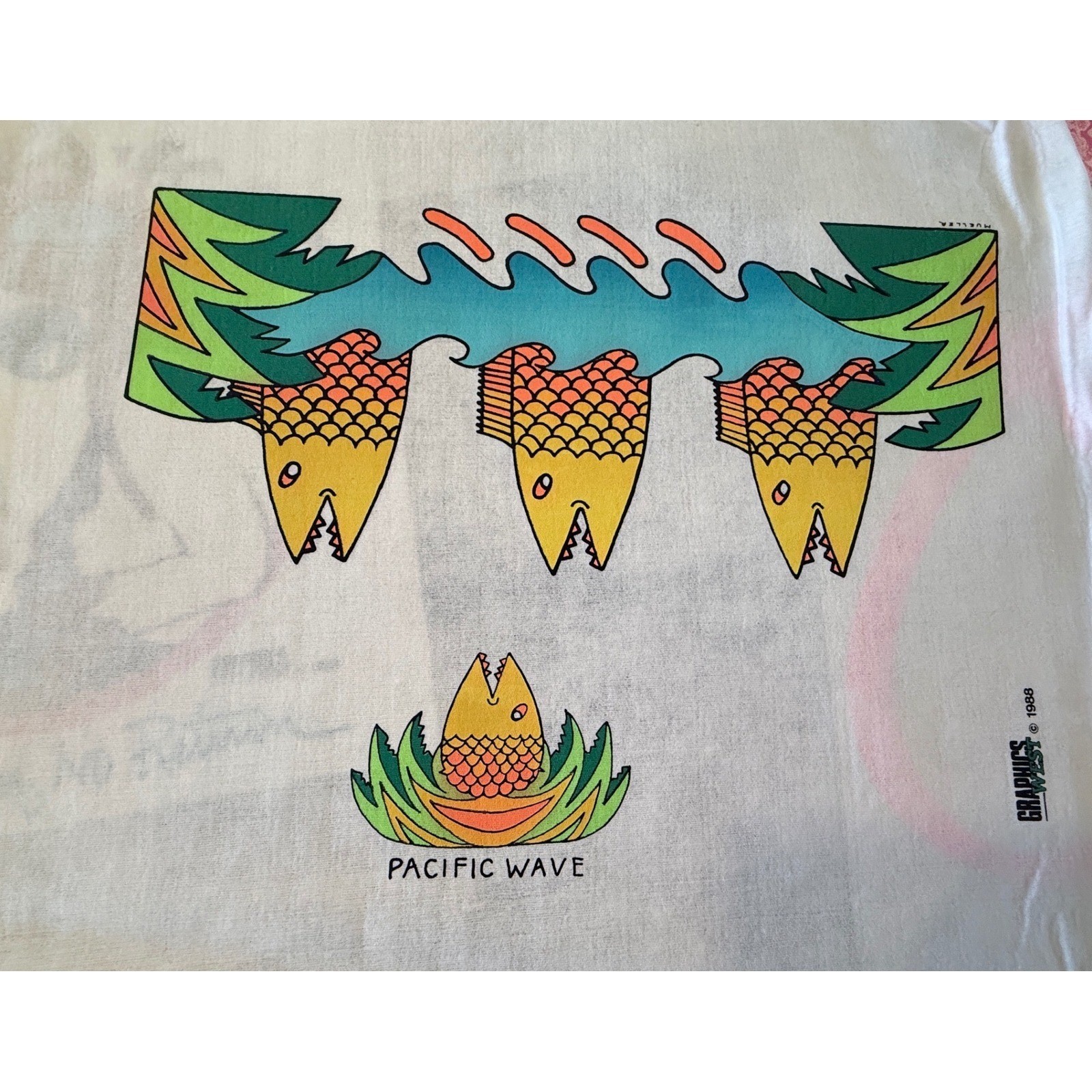 Vintage 80s Graphics West Surf Beach Heat Transfer Lot Pacific Wave California