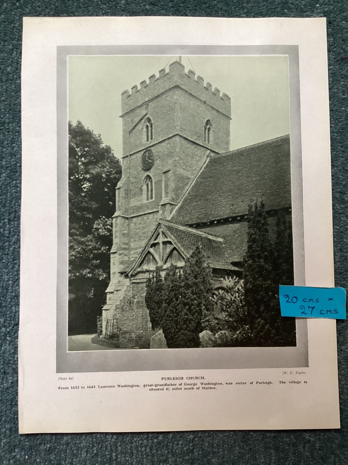 Antique 1920,s print,PURLEIGH CHURCH, & FARMHOUSE Nr BRADWELL-ON – SEA,