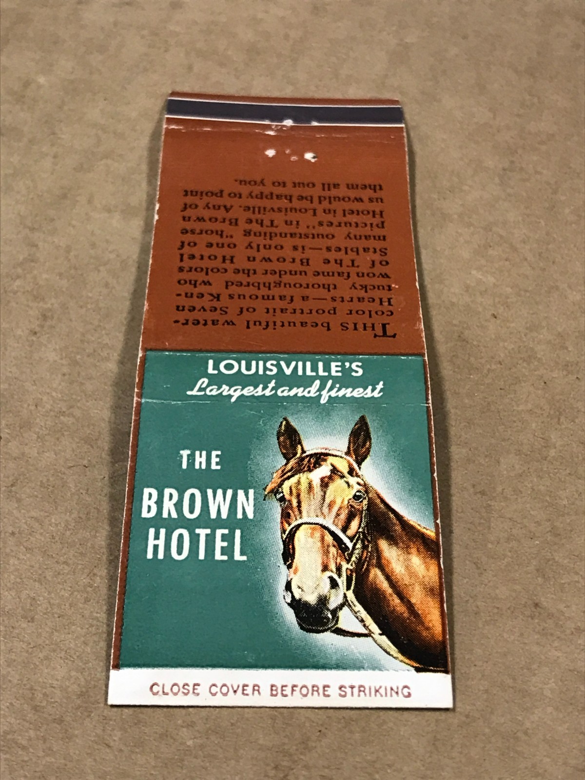 Vintage The Brown Hotel – Louisville, Kentucky – Matchcover, Matchbook