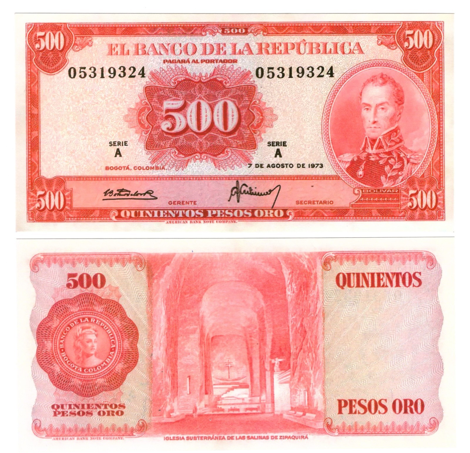 u Reproduction Note Colombia 500 Pesos Oro 1973 Pick #416 5468R