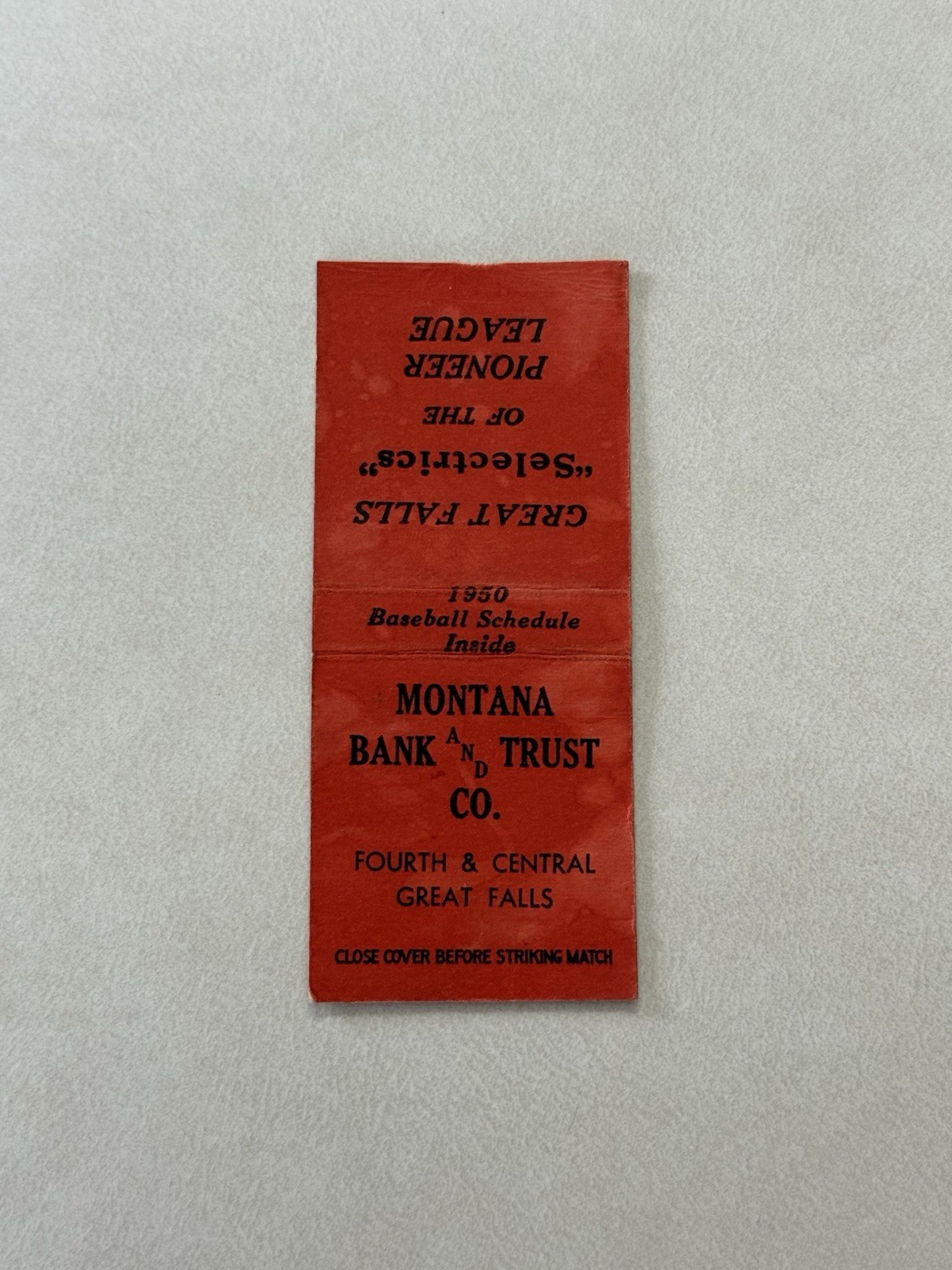 Great Falls Montana Bank And Trust Co 1950 Baseball Schedule Matchbook Cover 1D