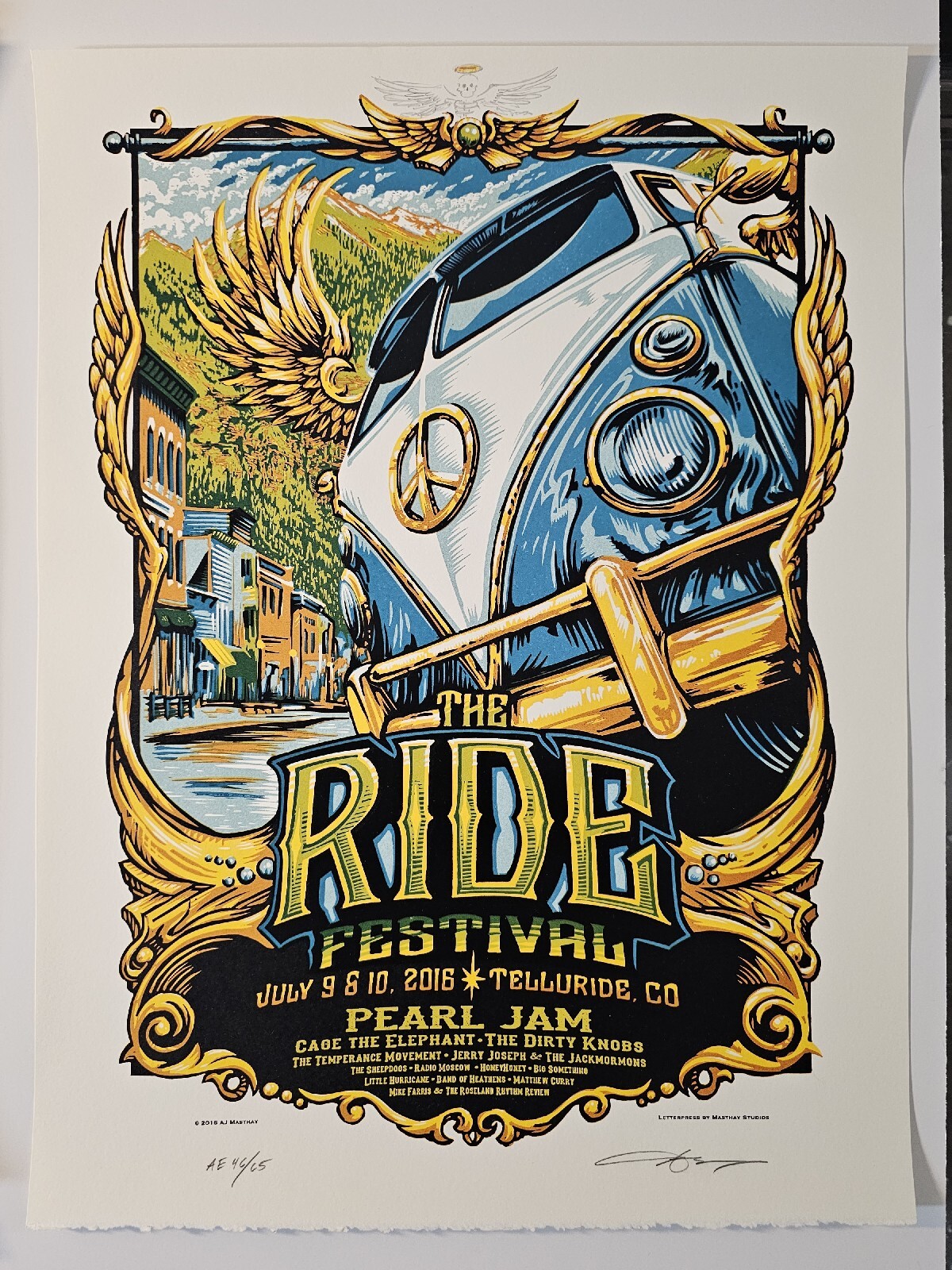 Pearl Jam Ride Fest 2016 AJ Masthay Doodled S/N AE Poster ScreenPrint Telluride