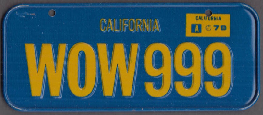 1979 Post Cereal metal license plate California WOW999