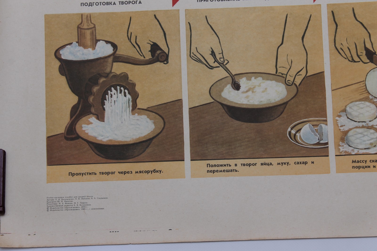 Vintage Soviet Dairy Poster USSR School Chart Kitchen Wall Art Syrniki 1985