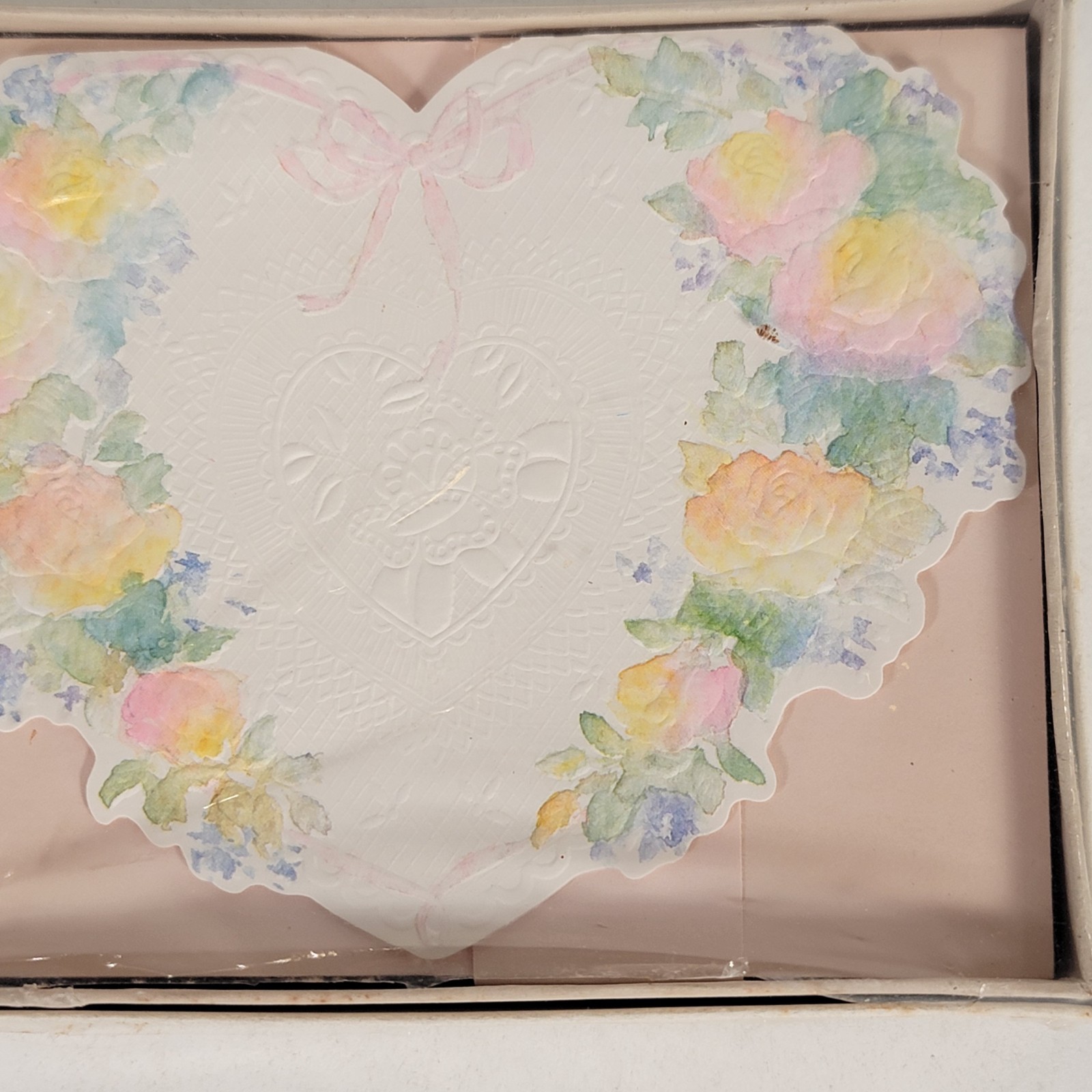Vtg Hallmark Crown Textured Embossed Floral Heart Blank Note Cards Sealed