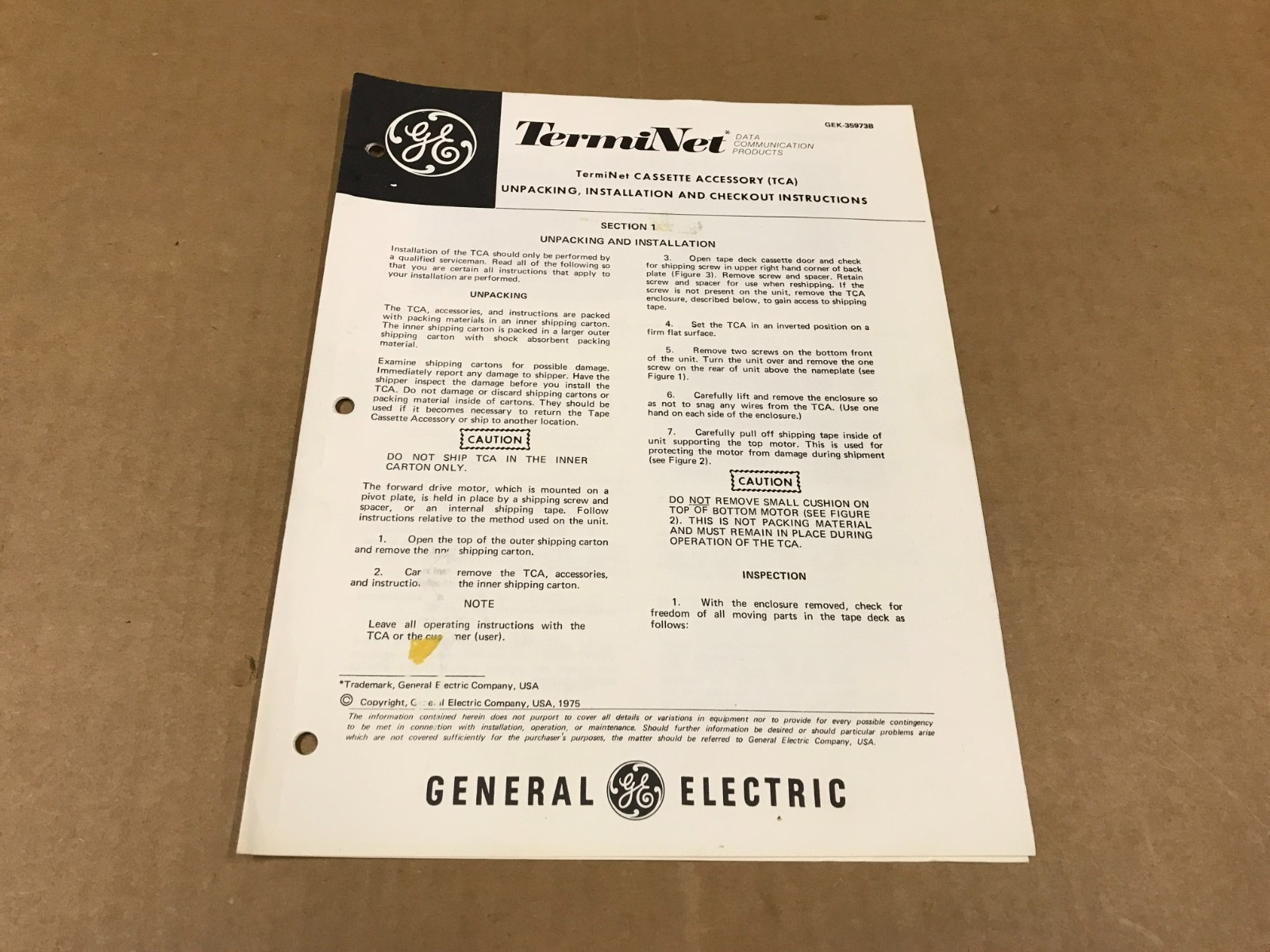 Vintage General Electric TermiNet Cassette Accessory – Instructions