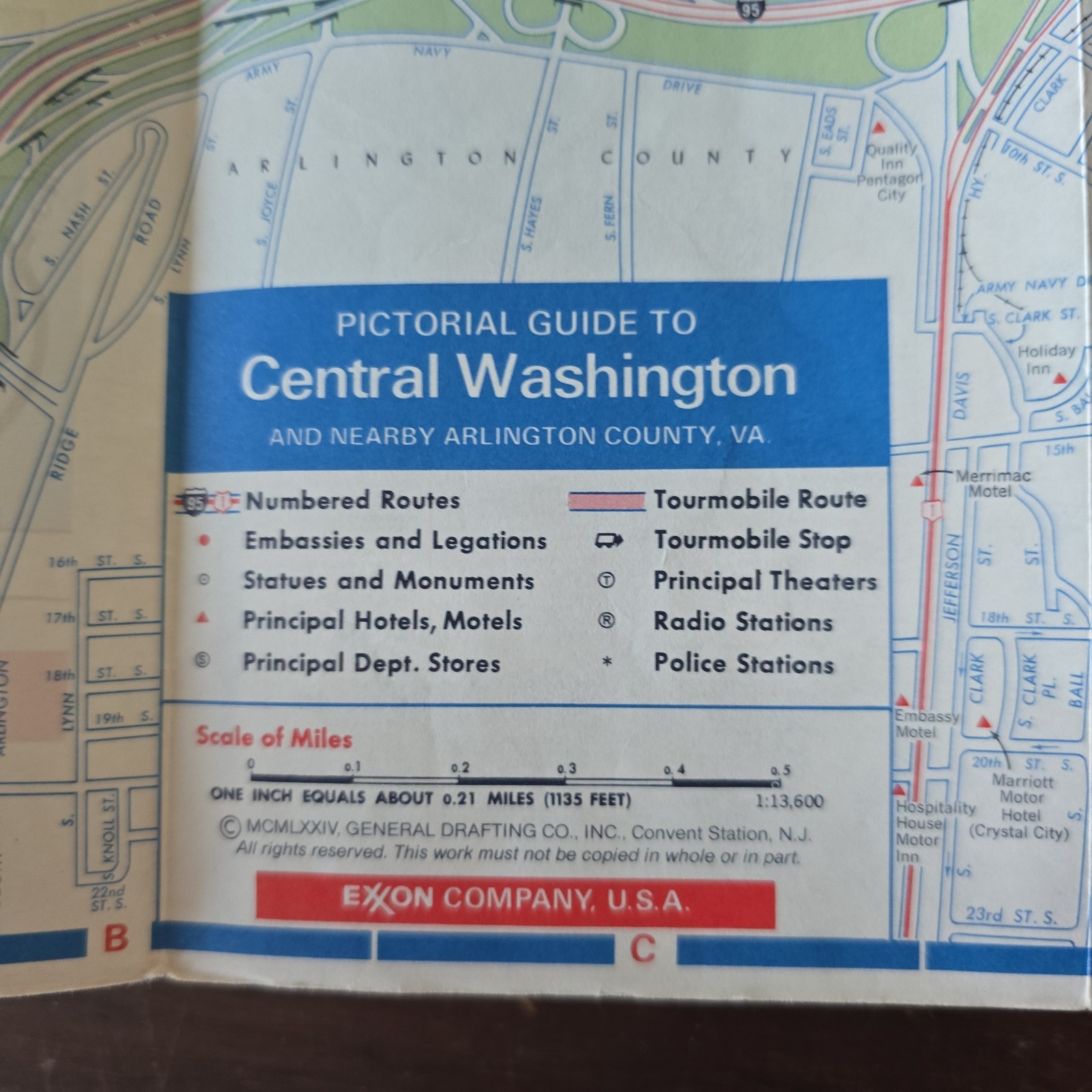 Vintage Exxon Oil Gas United States Washington DC Travel Tour Road Map 1974