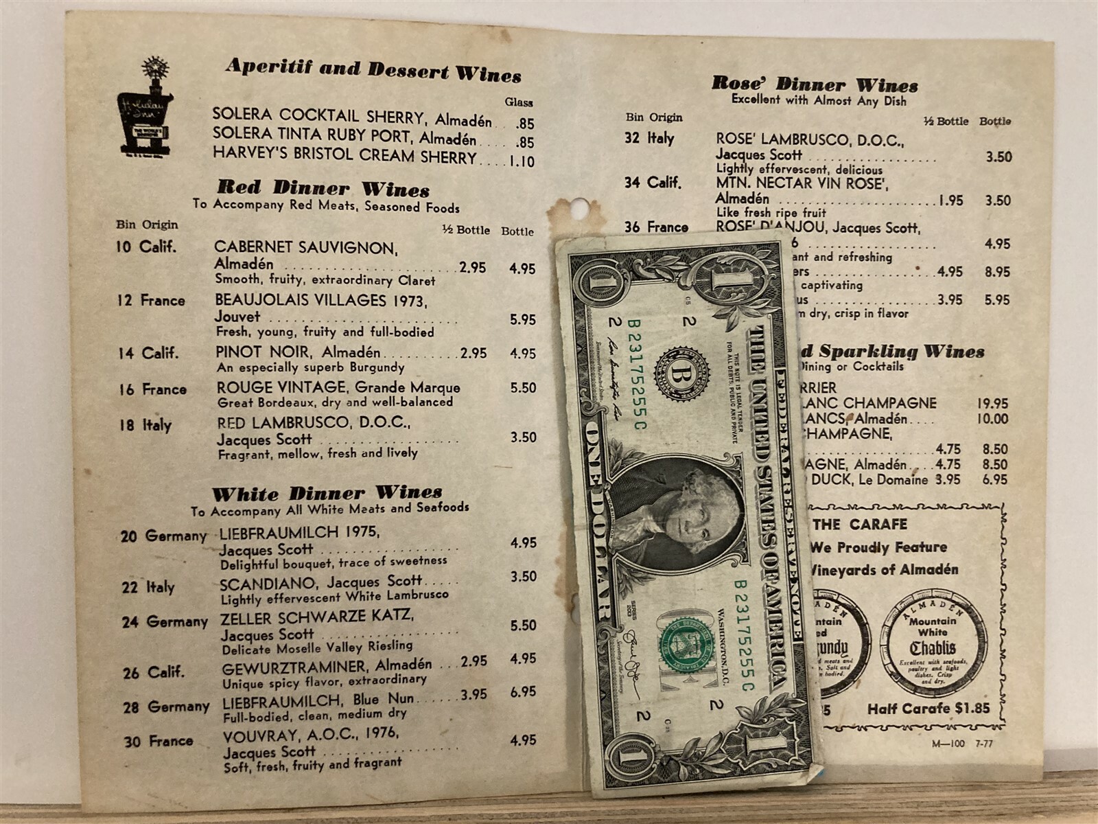 1977 Holiday Inn Restaurant Lounge Wine Menu Unknown City Vtg