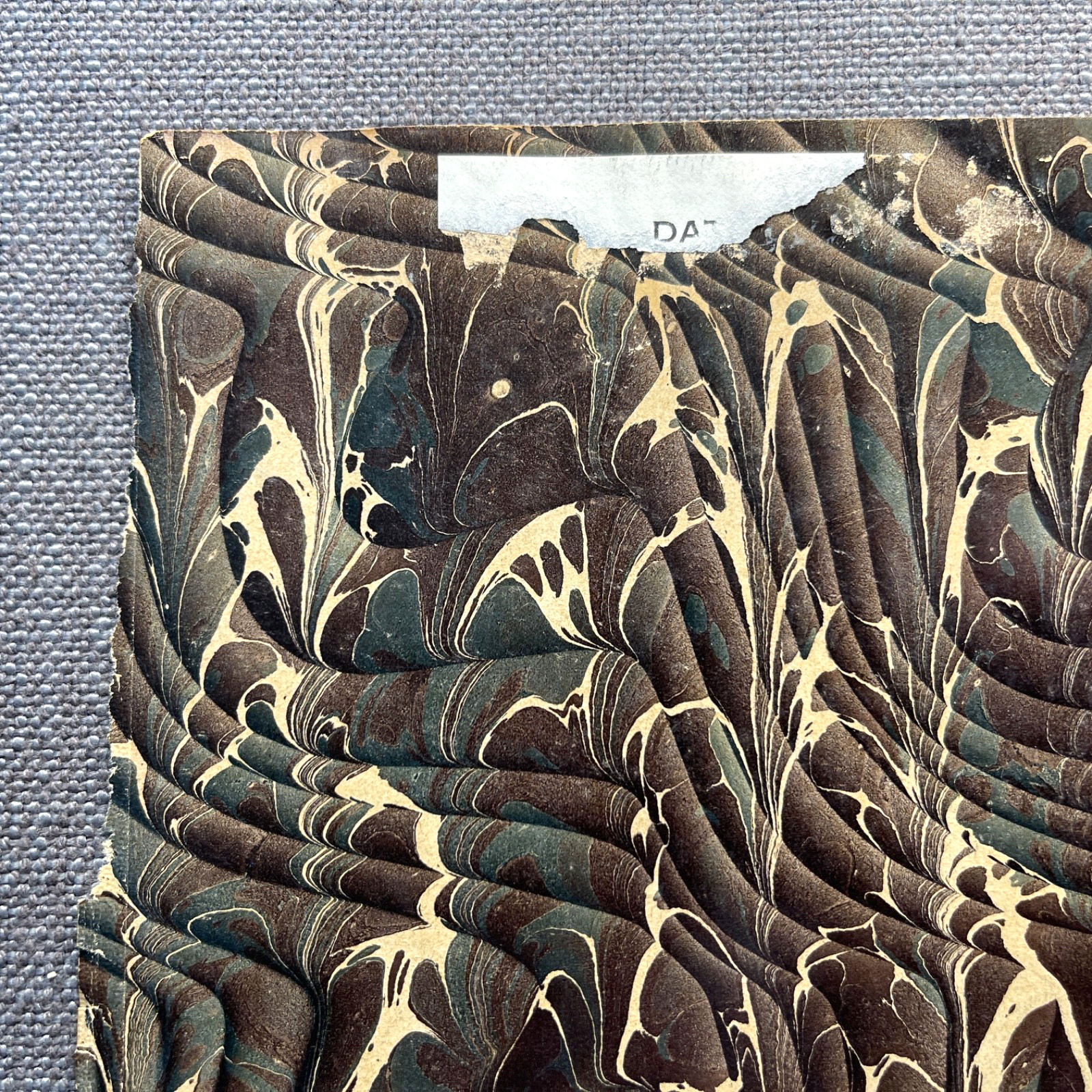 Antique Marbled End Papers Pair Bookbinding Brown Cream Green