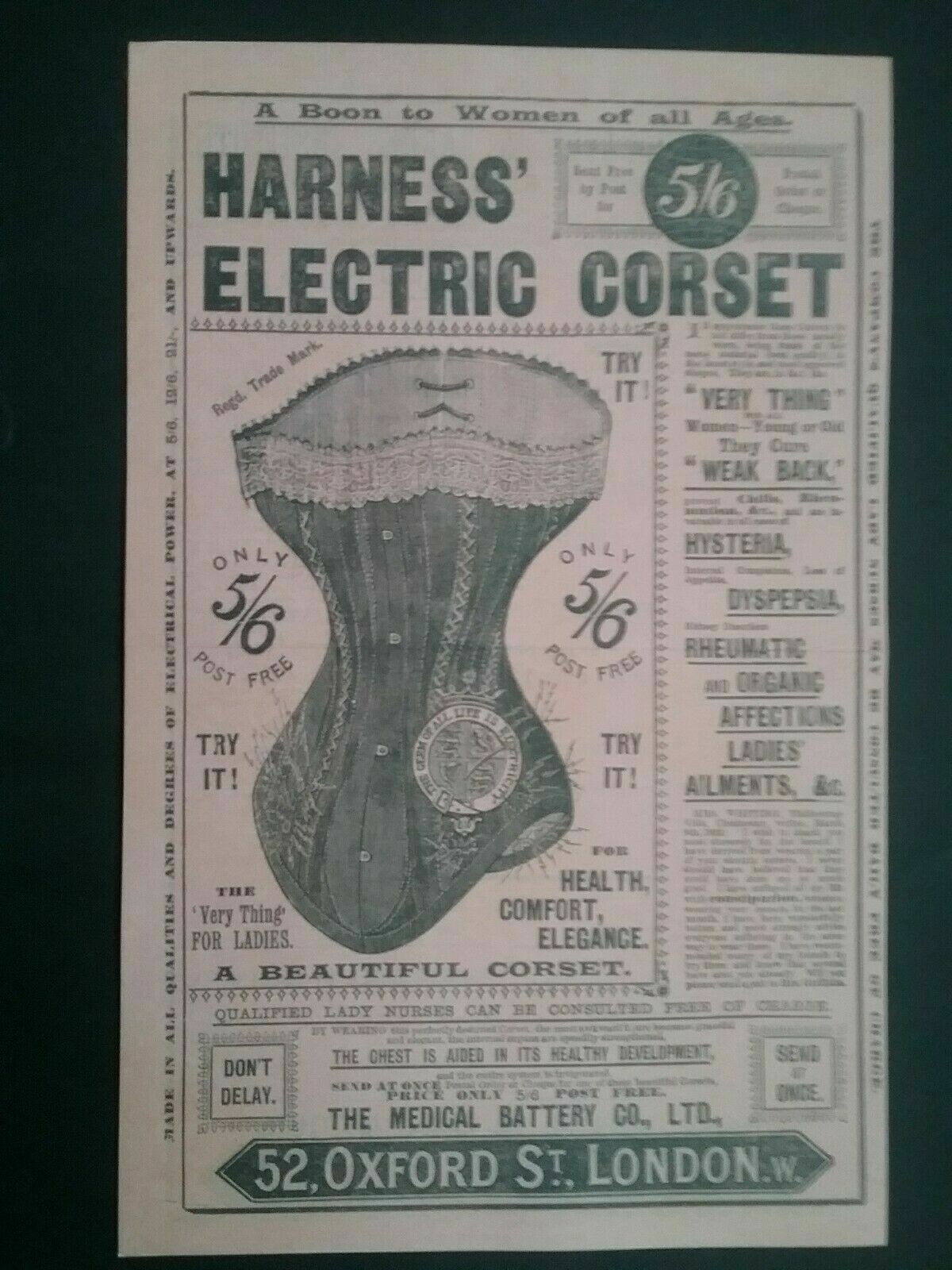 VICTORIAN ELECTRIC CORSET LEAFLET ****(Reproduction of the original)**** History
