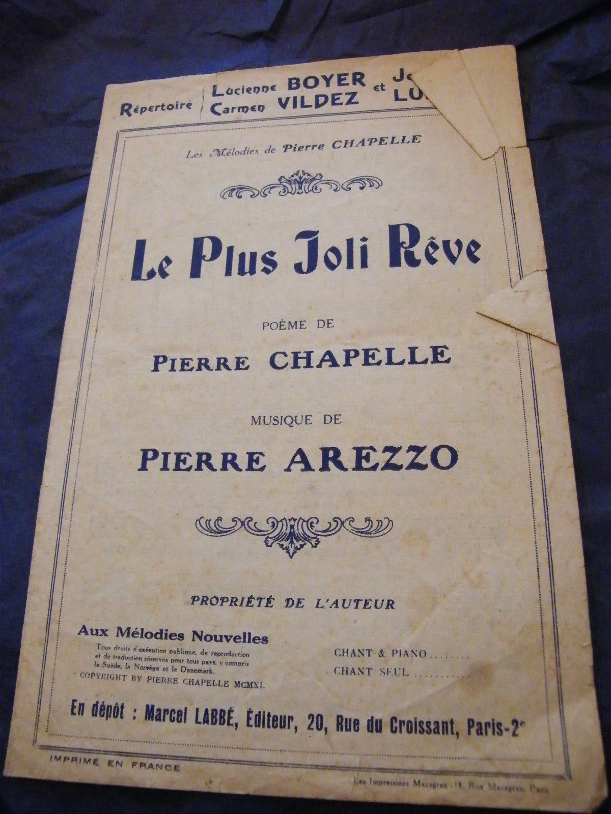 Partition The Most Beautiful Dream Pierre Arezzo 1911 Music Sheet