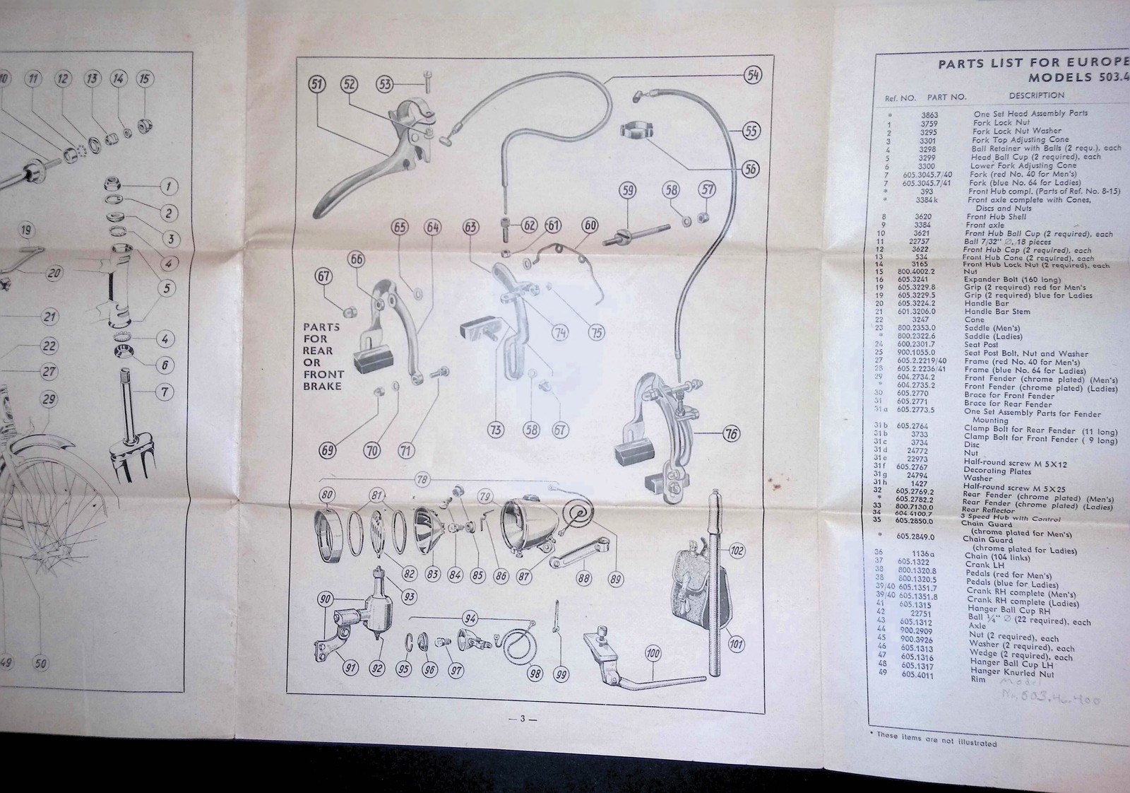 J.C. Higgins Sears Bicycle Parts List Manual c1960s Exploded View Sears Roebuck