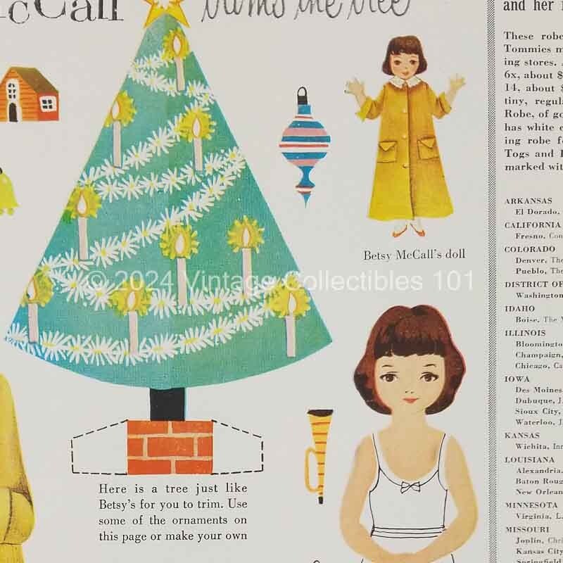 1954 Betsy McCall Trims The Tree Christmas Paper Doll art decor vintage print ad