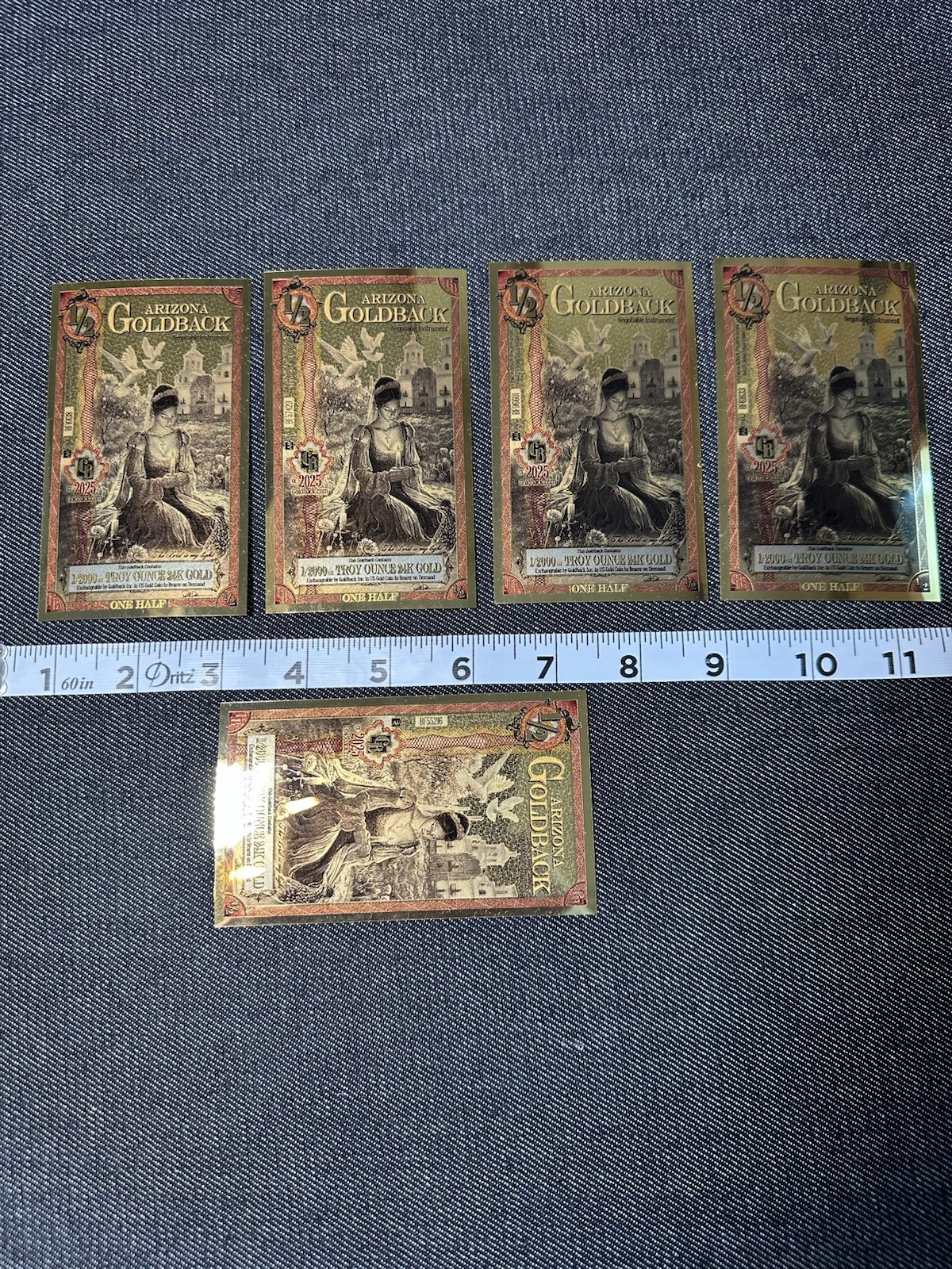 Lot of (5) 2025 Arizona 1/2 Goldback Alpha Collectible 24K Gold Foil Notes
