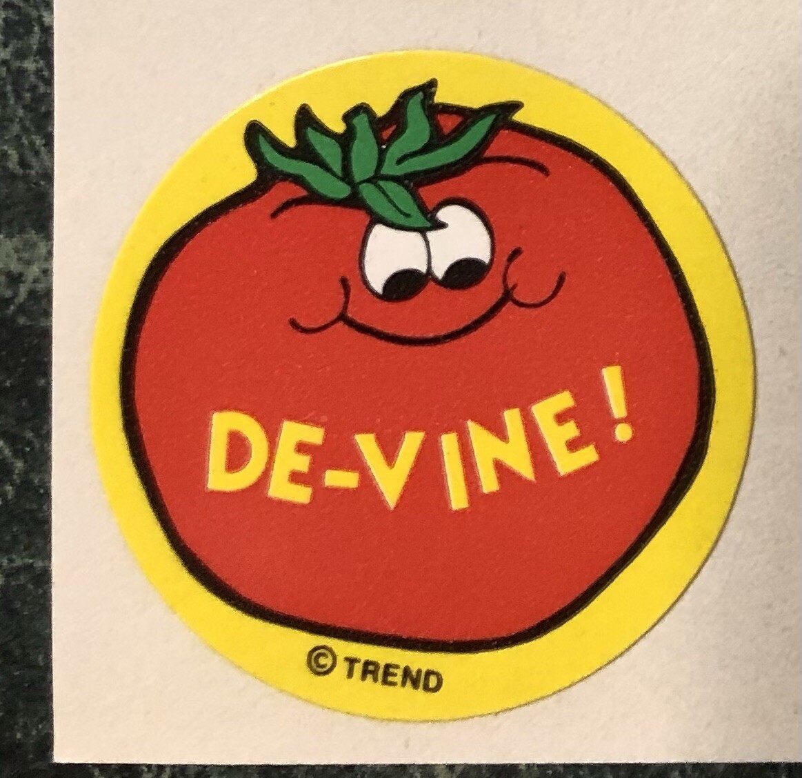 VINTAGE 80s TREND Scratch & Sniff TOMATO Scent Stinky Sticker, DE-VINE!, 1980s