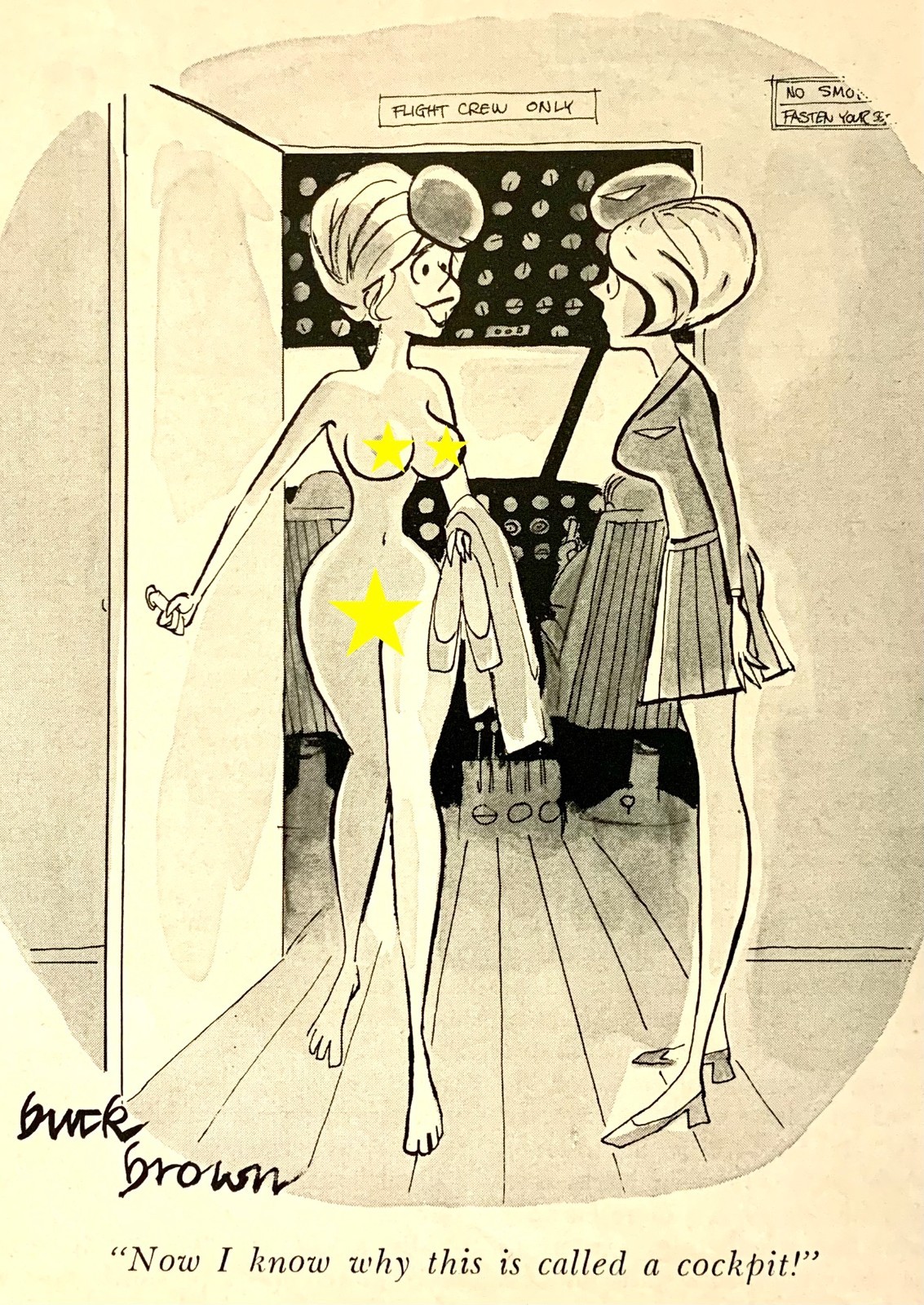 Playboy cartoon – THAT’s why it’s called a cockpit – 1974 – FRAMED – FREE SHIP.