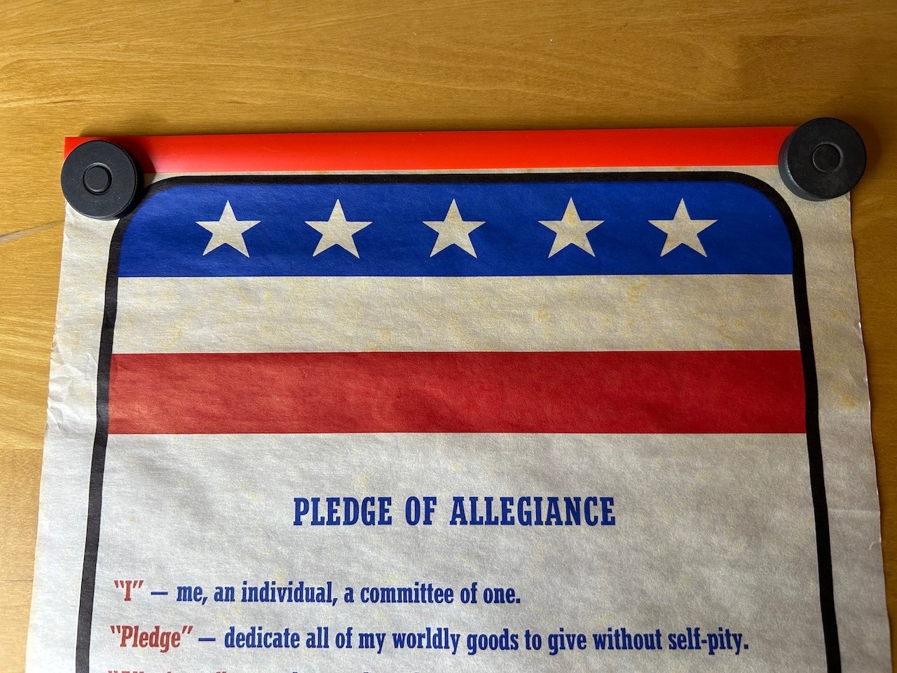 Vintage Pledge of Allegiance Scroll with Red, White, & Blue Storage Tube