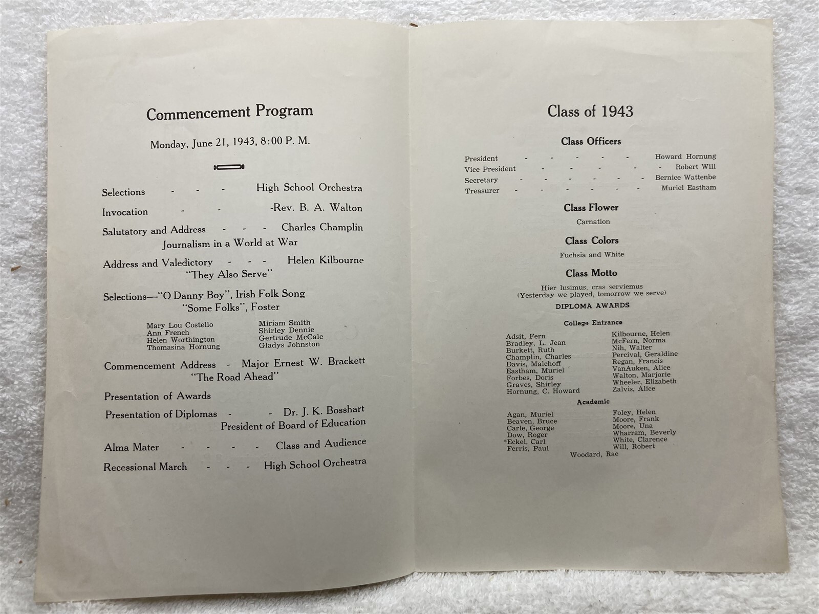 1943 Camden High School Graduation Program New Jersey NJ Vtg