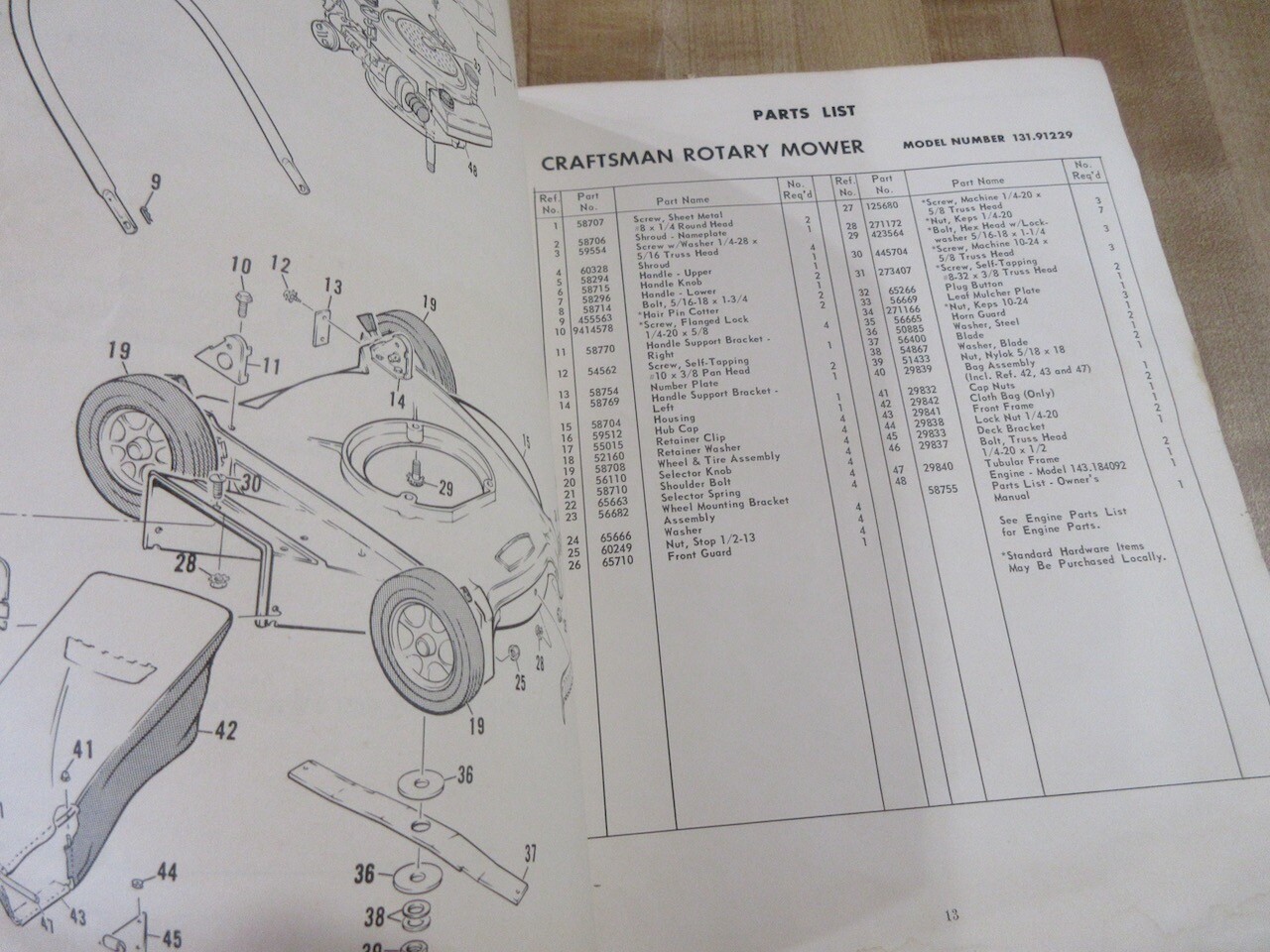 Owners Manual 20″ Craftsman Rotary Lawnmower 131.91229 Sears Roebuck (b)