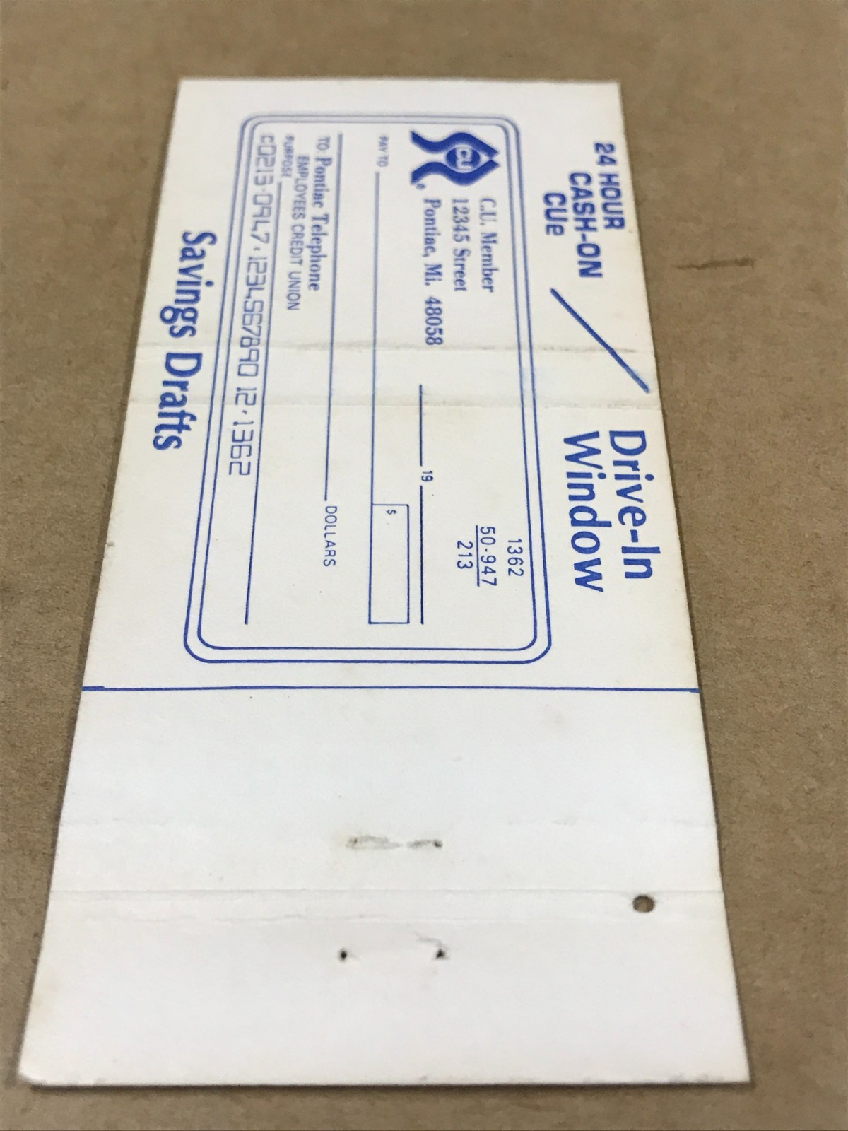 Vintage Pontiac Telephone Employees Credit Union – Matchcover, Matchbook