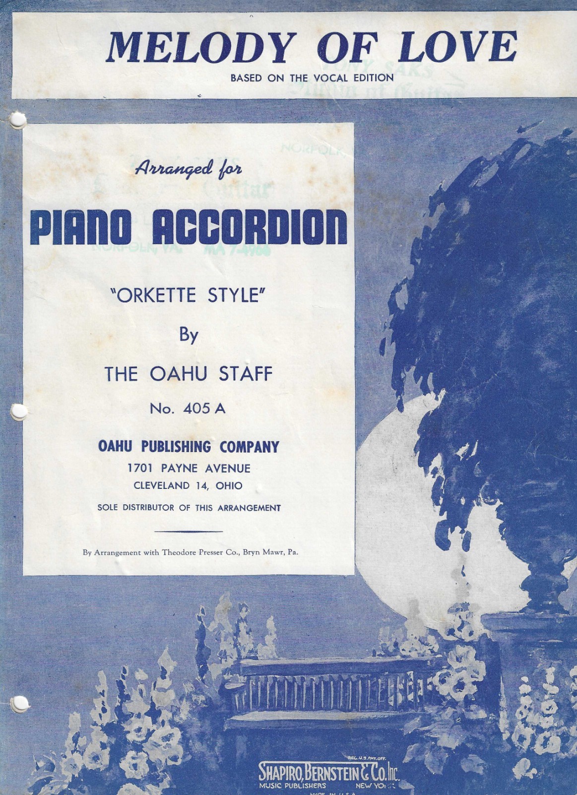 1955 MELODY OF LOVE by Tom Glazer, H. Engelmann Piano Accordion