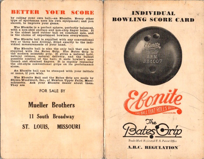 1940 41 Bowling League Score Card Ephemera Vintage American Recreation