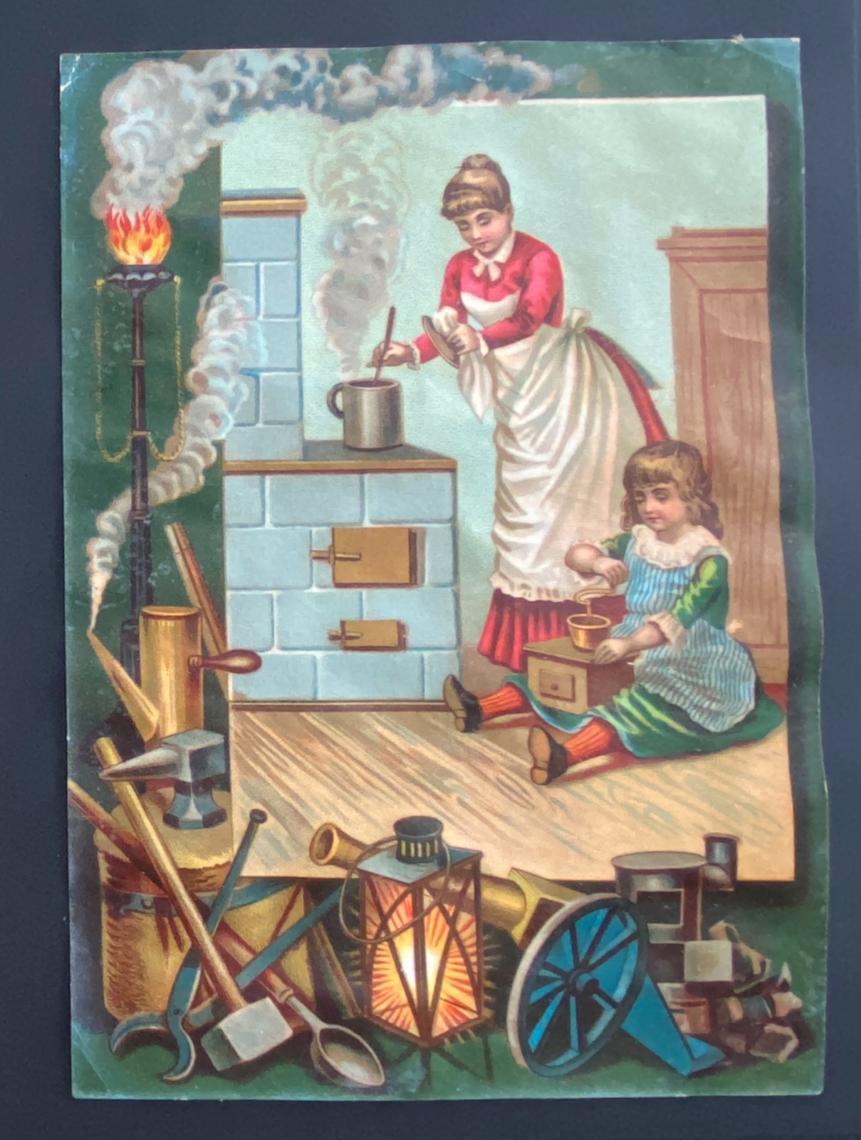 CHROMOS XIXth Century Print Format 13 cm / 18 cm “The Cookstove”