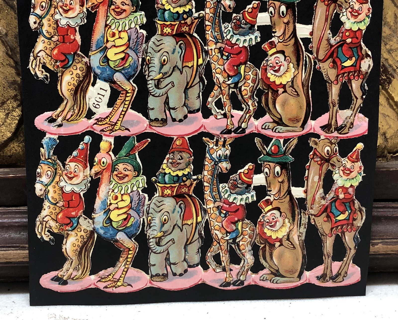 Baby Chicks & Giraffes Clown Kids Die Cut Scraps Glued on Paper Double Sided L8