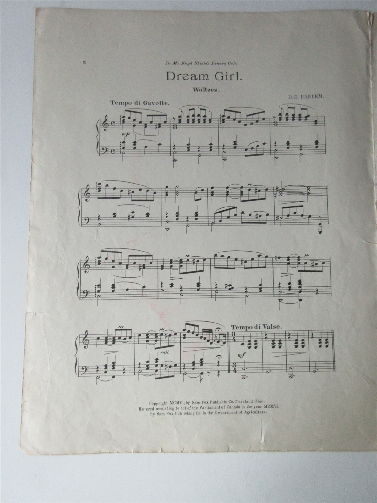 Dream Girl Waltzes Original Piano Sheet Music Copyright 1906 13.5″x10.5″