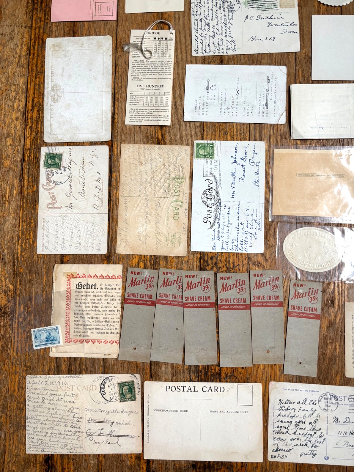 Big Vintage Paper Lot w/ Bridge Tally Cards, Postcards, Labels, Advertising +
