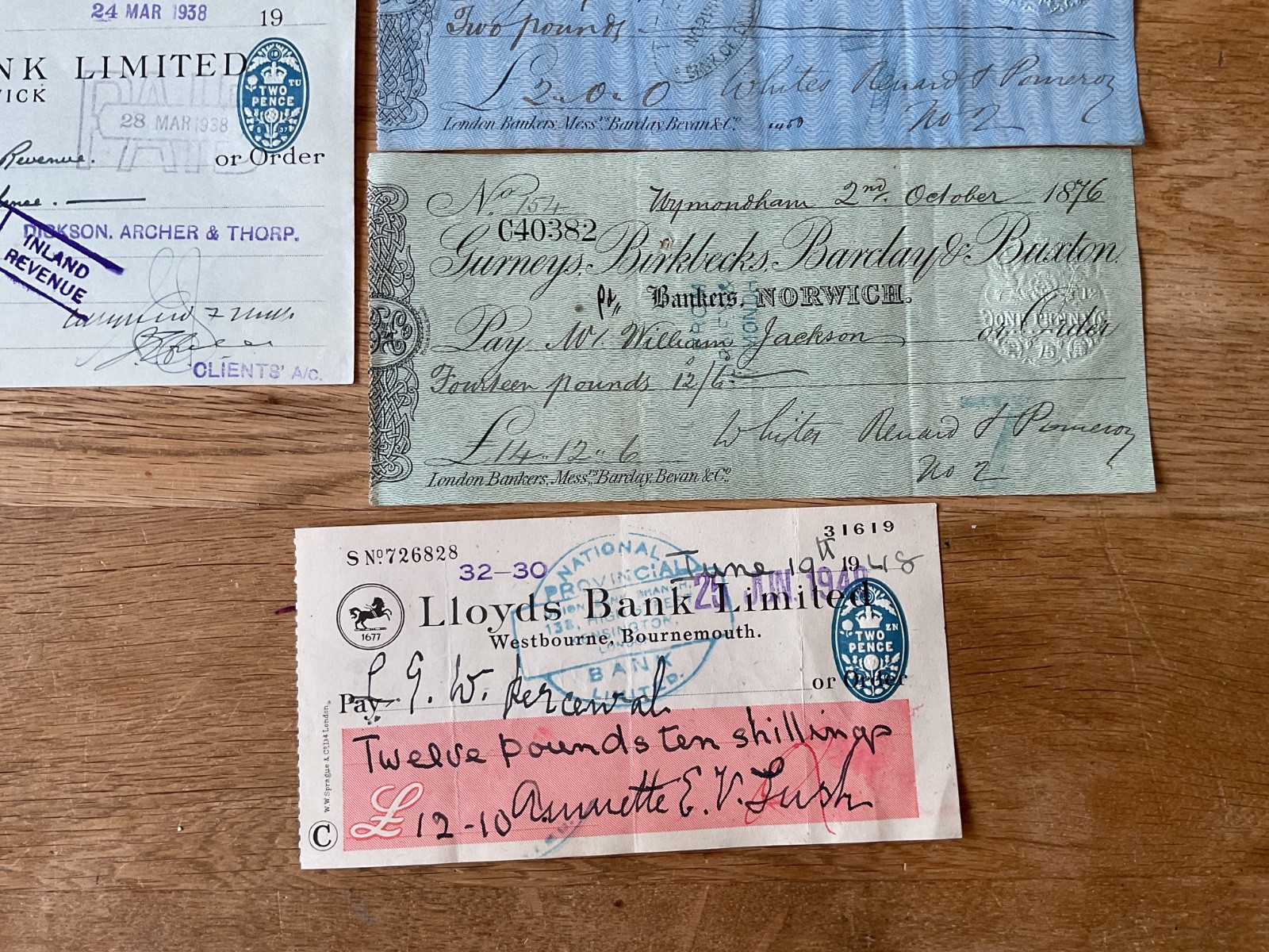 British vintage used cheques 6 items B5349
