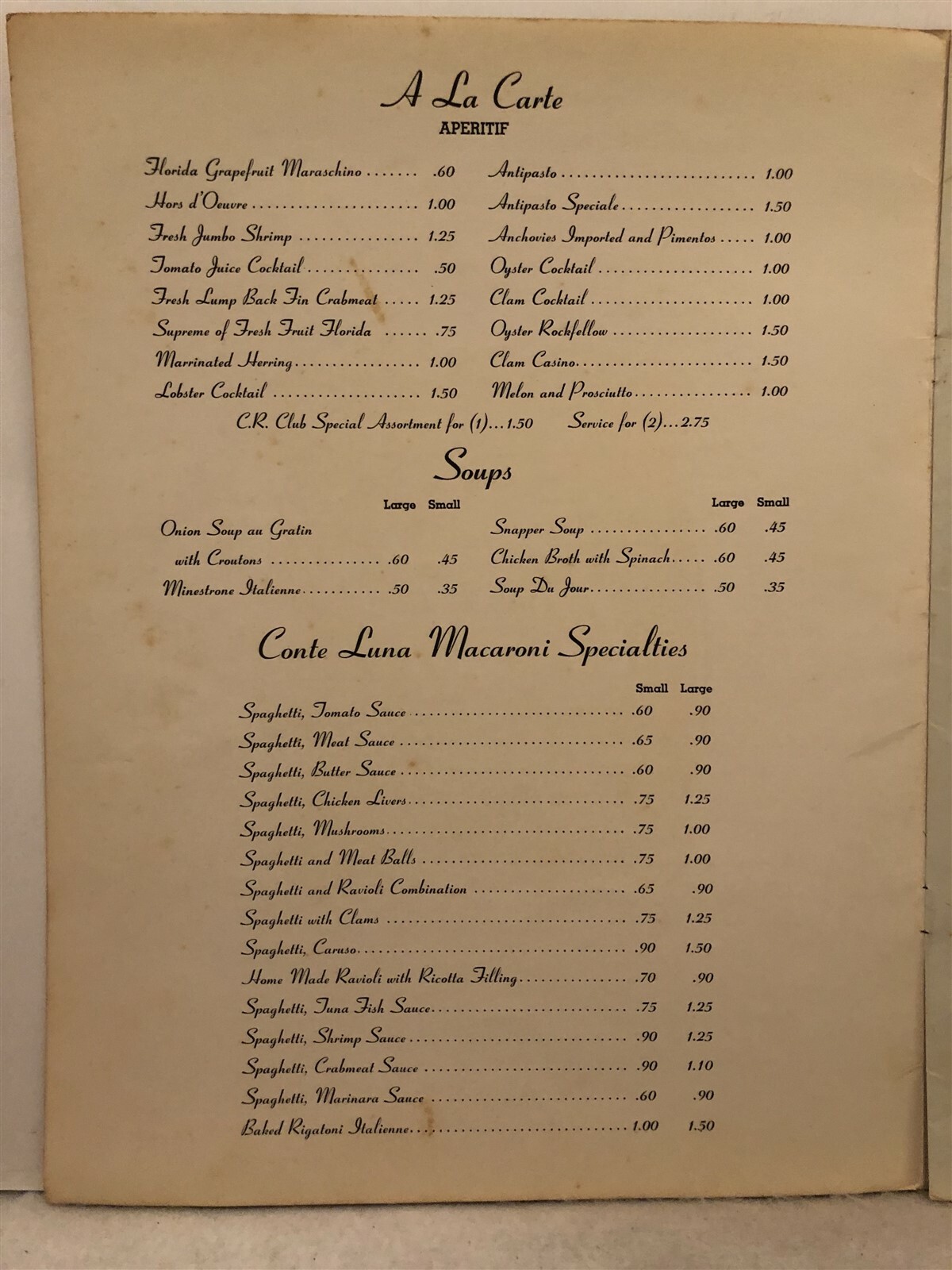 1960’s 1970’s Unknown Restaurant CR Menu Philadelphia PA Cherry Hill NJ Vtg