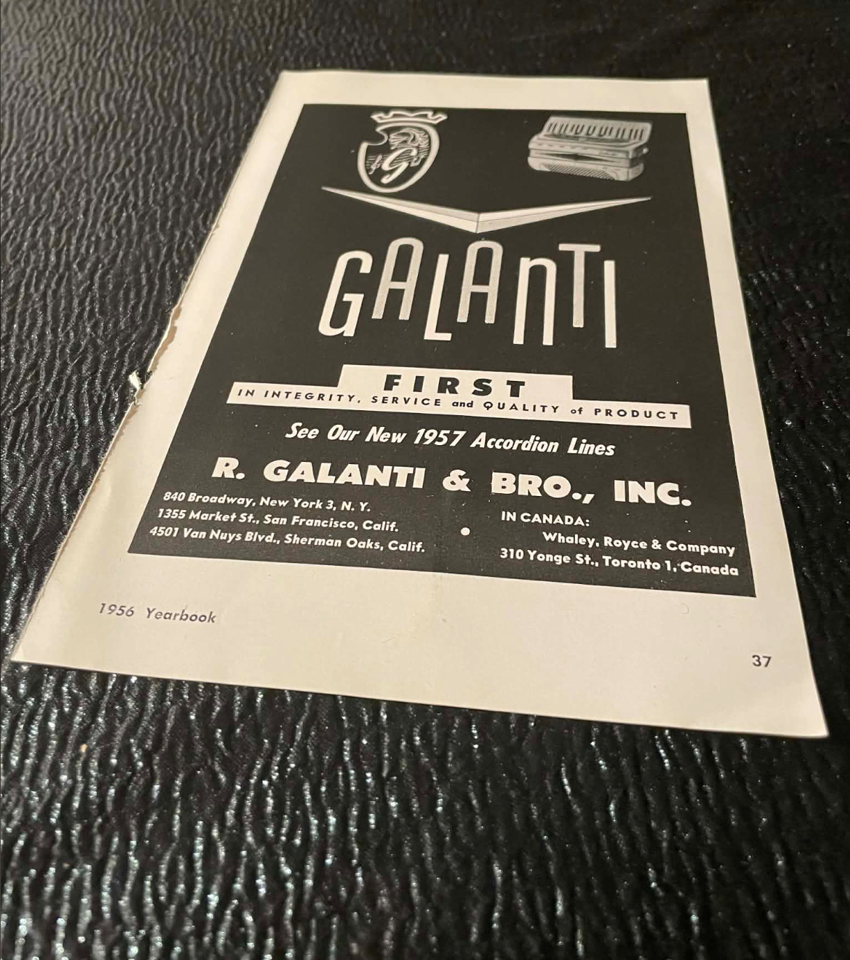 Galanti & Bros Barth-Feinberg Frontalini Ad 1956 Accordion World Magazine