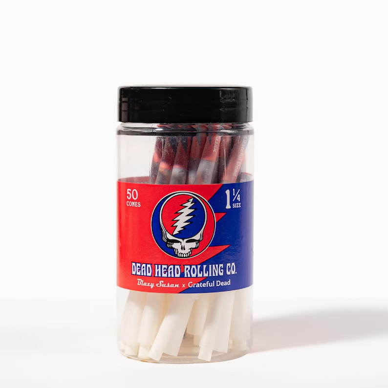 Blazy Susan x Grateful Dead 1-1/4″ Pre-Rolled Cones Ultra Thin 50 Cones jar