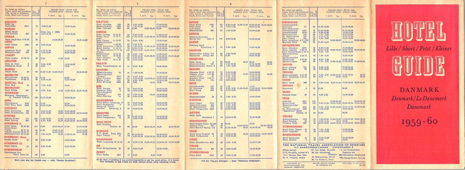 1959-60 Denmark Hotel Guide Polyglot Brochure Bed Prices Vintage DK