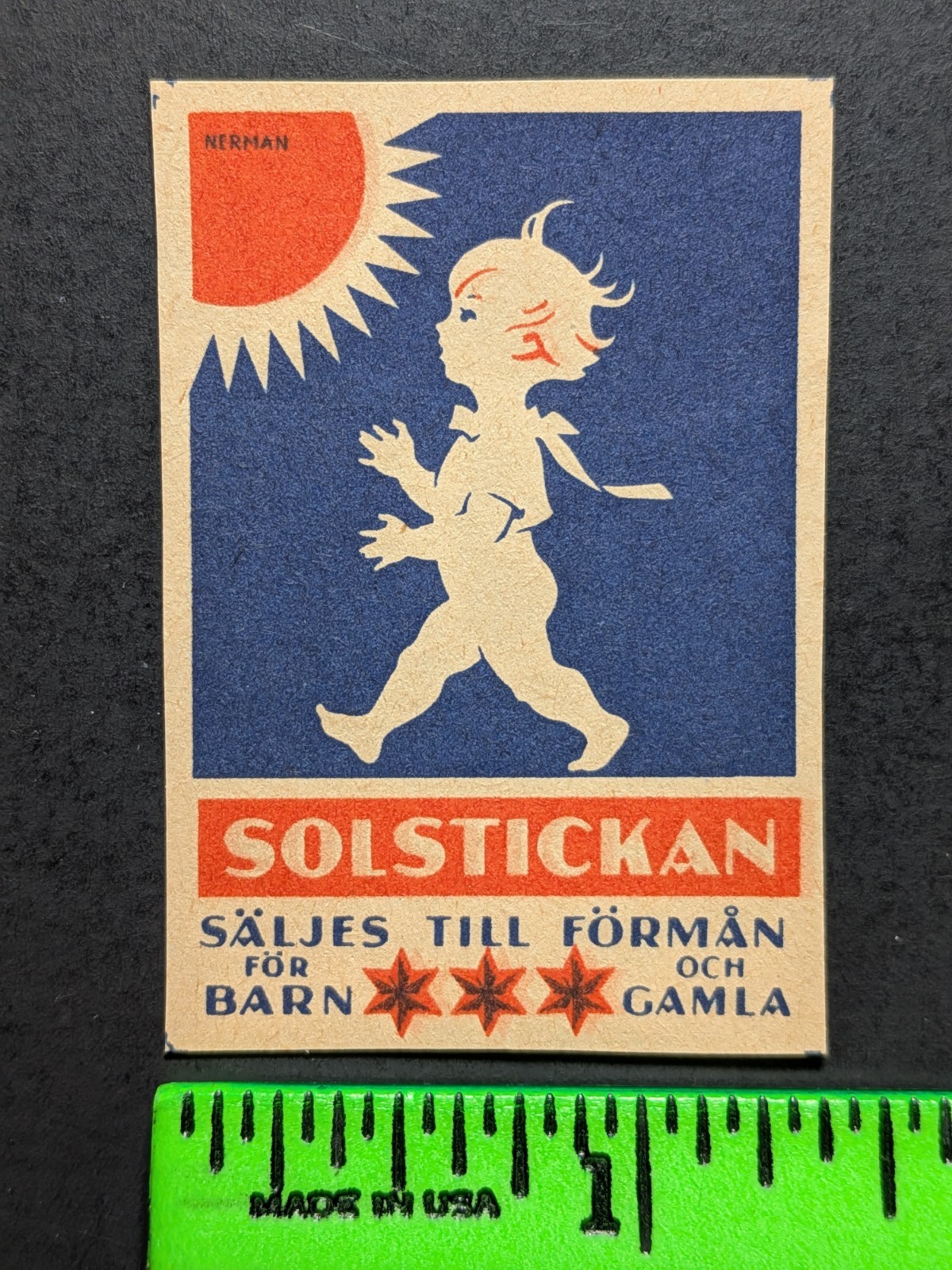 Vintage Baby Boy Girl Walking Towards Sun Matchbox Label